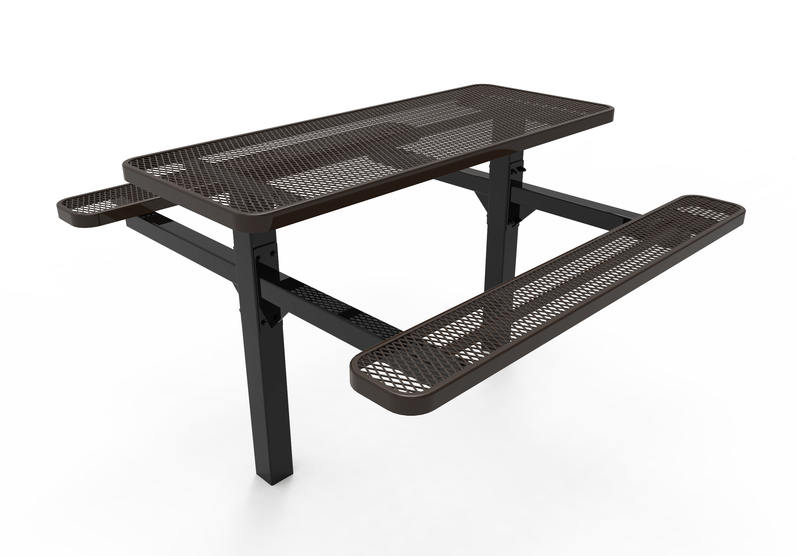 6 Foot Brown MyTCoat Double Pedestal Picnic Table Inground Mount Studio Image