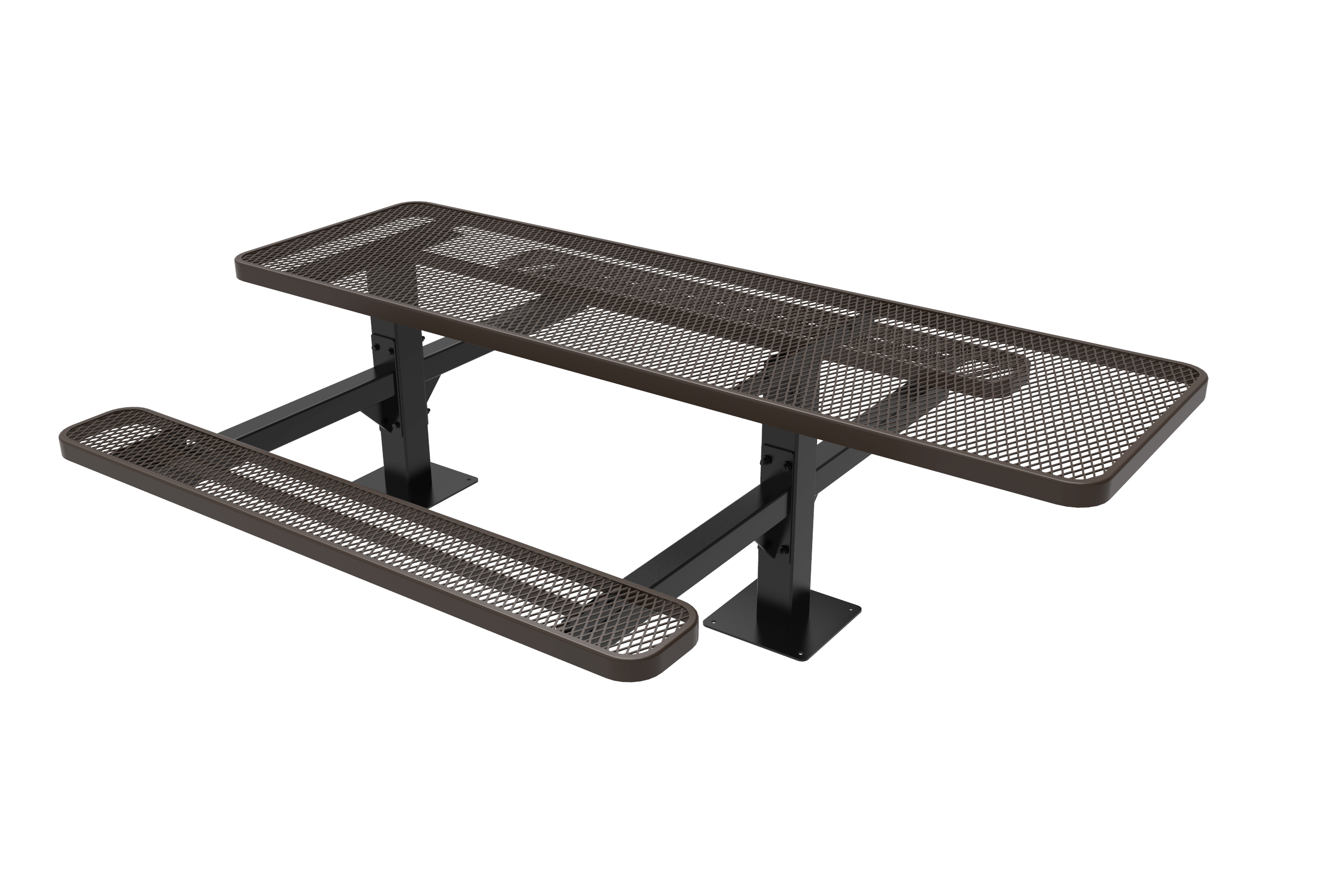 8 Foot Brown MyTCoat Double Pedestal Picnic Table ADA Accessible 1 side Surface Mount Studio Image