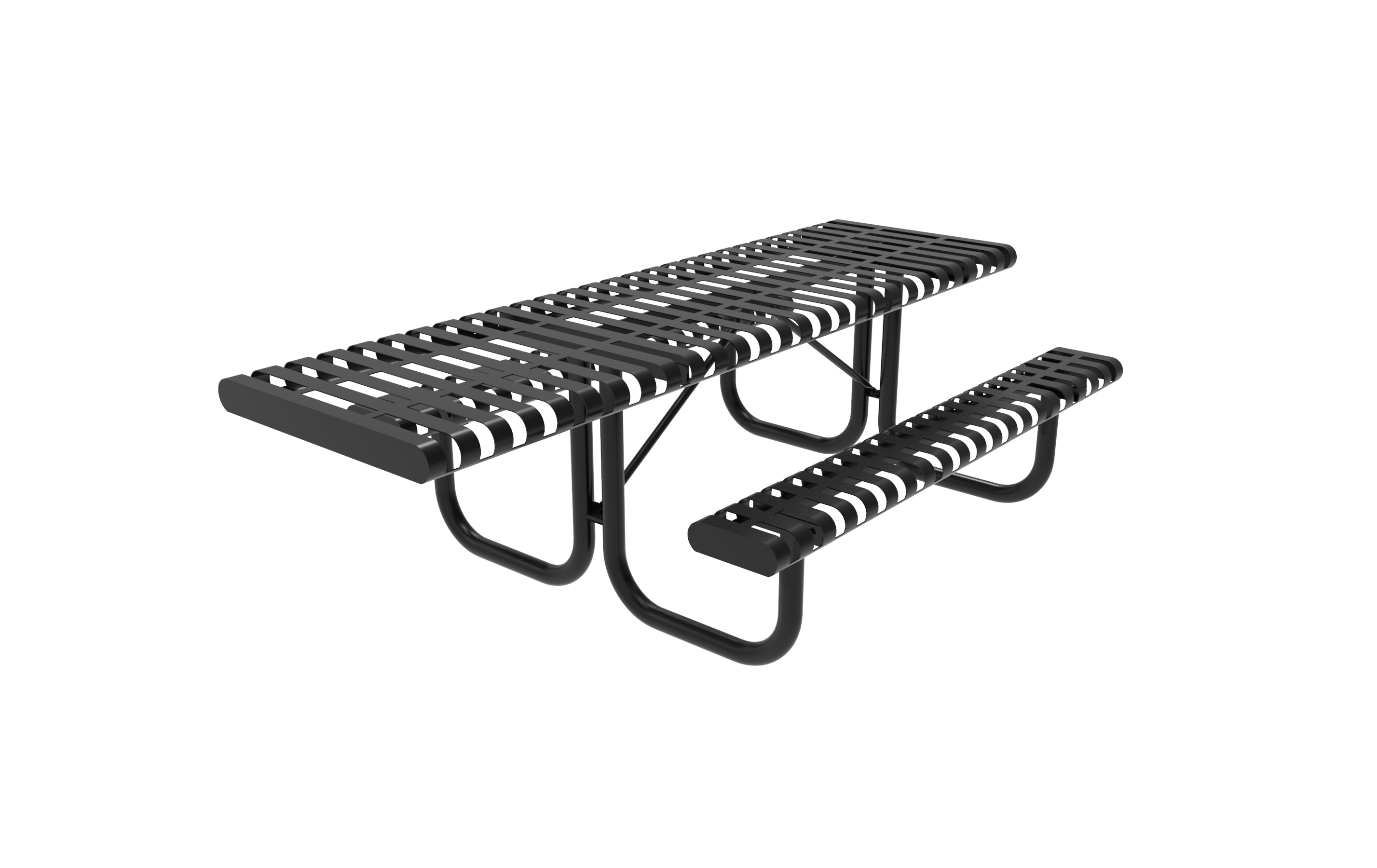 Black 8 Foot MyTCoat ADA Accessible Rolled Rectangular LX Picnic Table Slatted Steel Studio Image