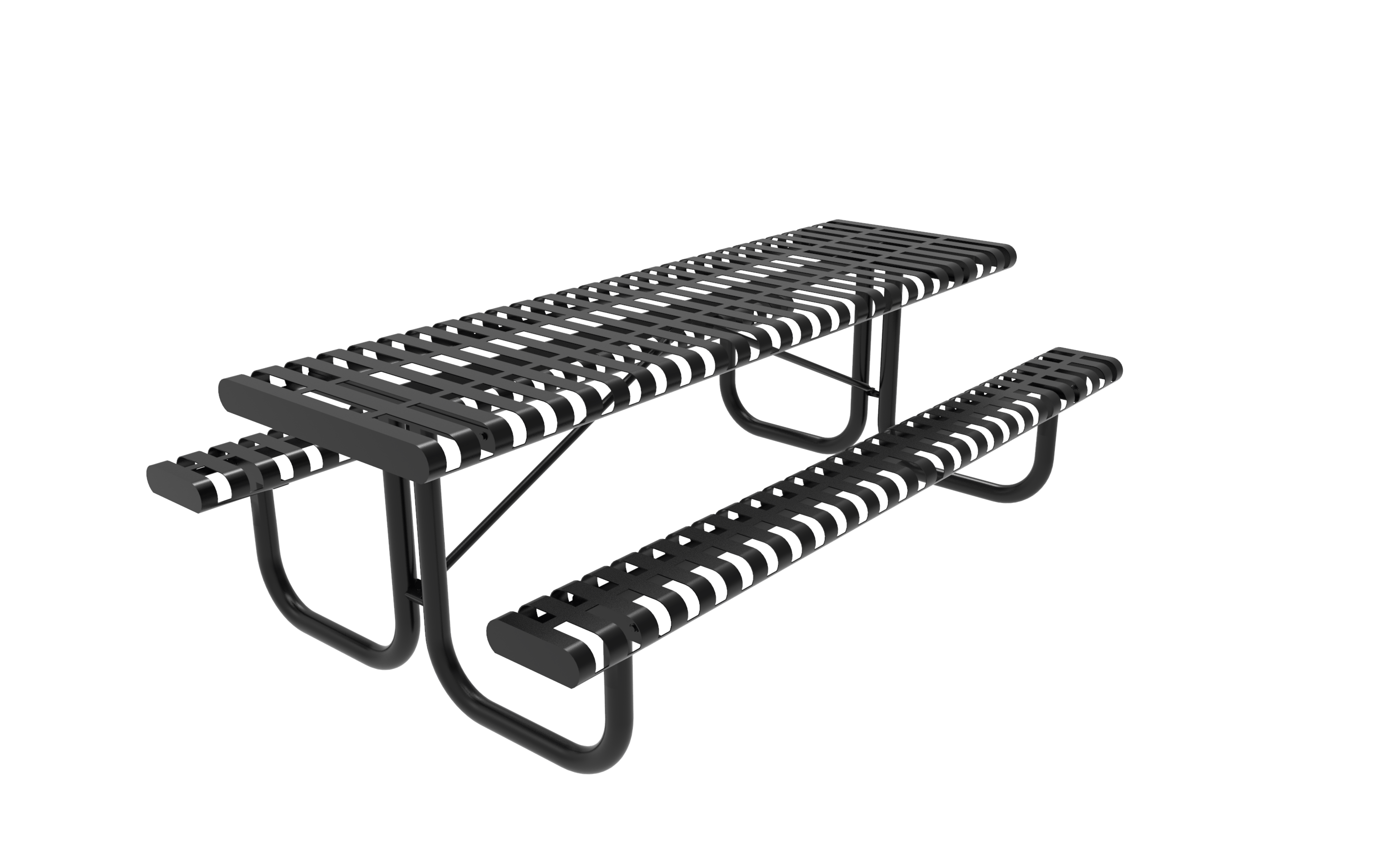 Black 8 Foot MyTCoat Rolled Rectangular LX Picnic Table Slatted Steel Studio Image