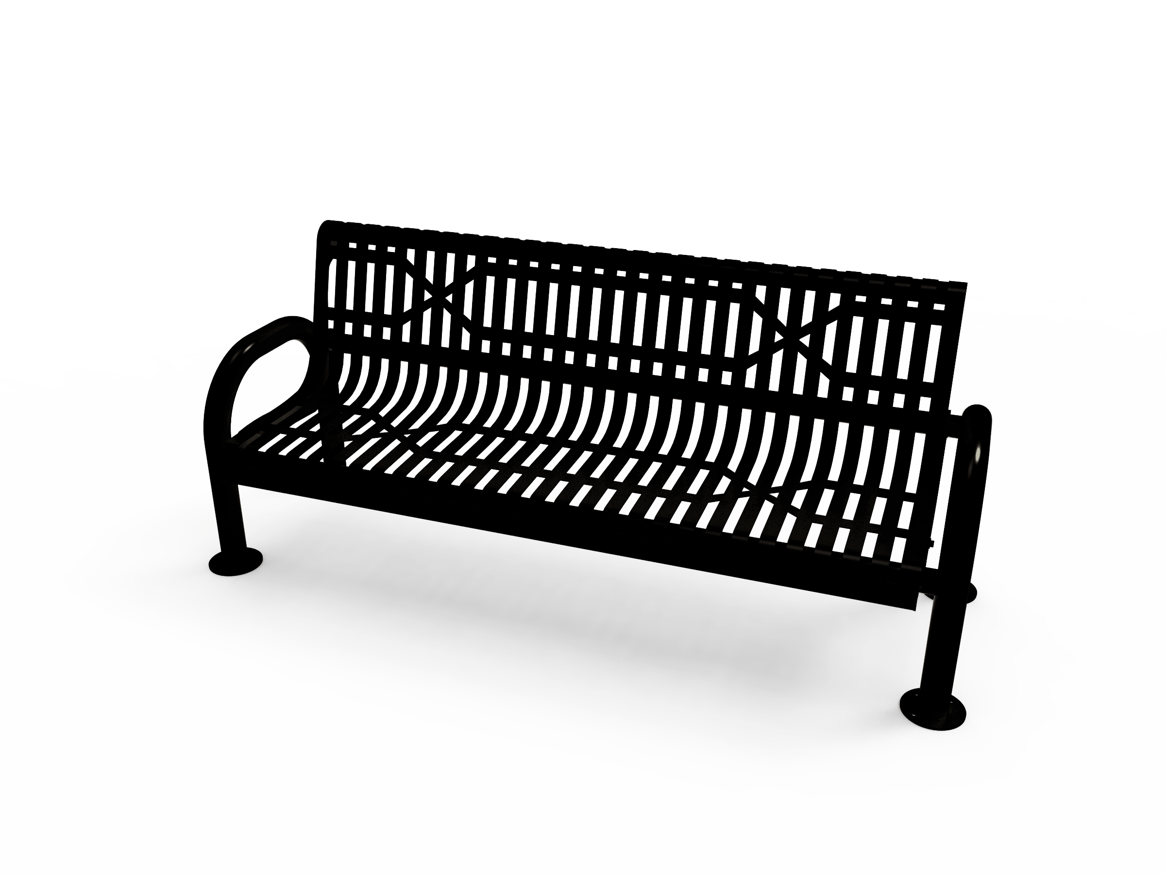 Black MyTCoat MOD Bench with Backrest Slatted Steel Surface Mount Studio Image