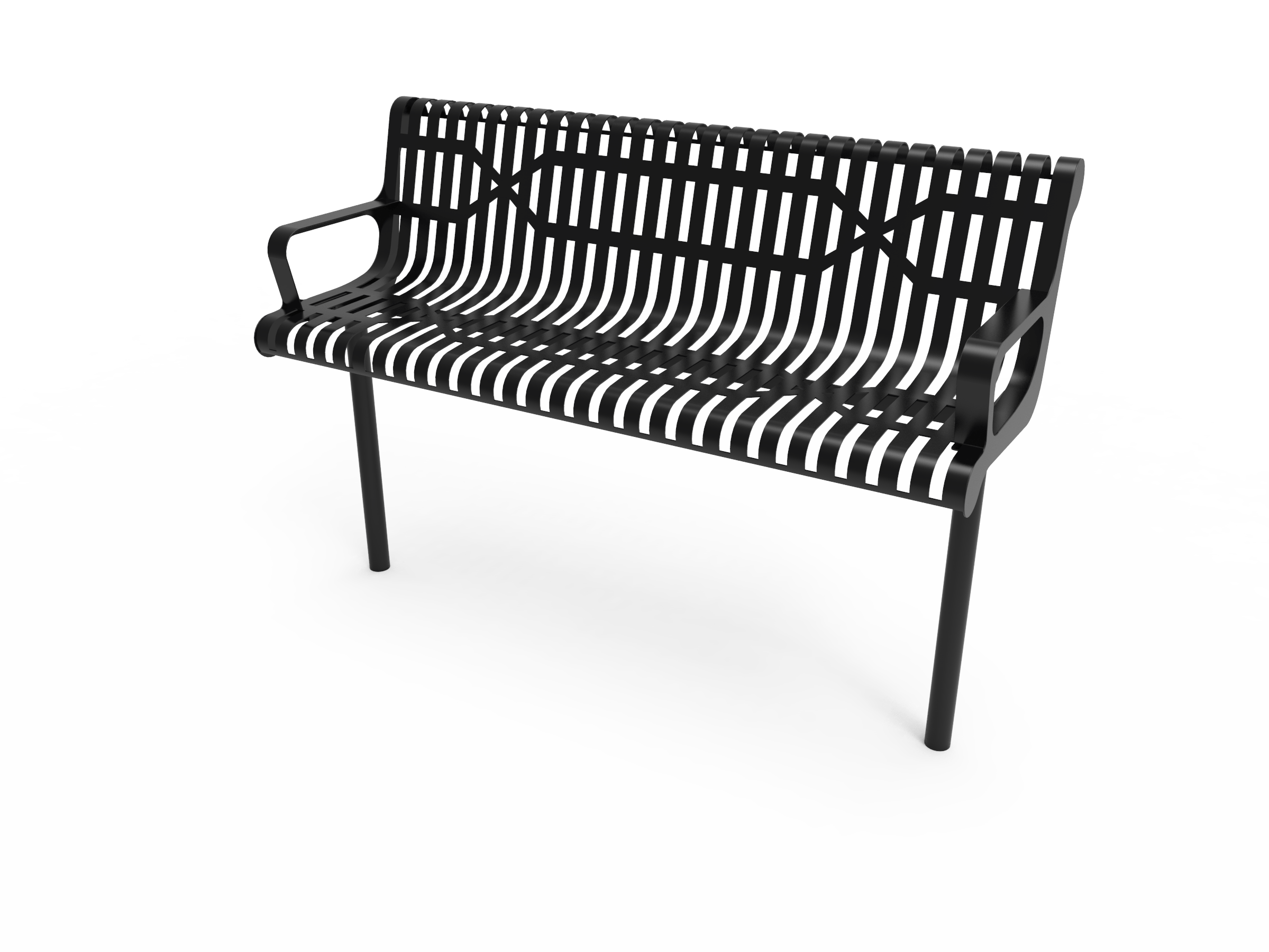 Black MyTCoat Slatted Steel Contoured Bench with Inground Mount Studio Image