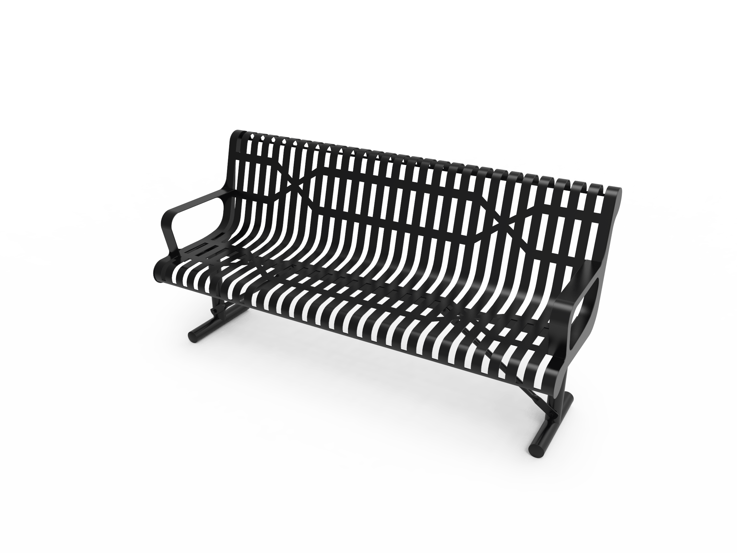 Black MyTCoat Slatted Steel Contoured Bench with Portable Mount Studio Image