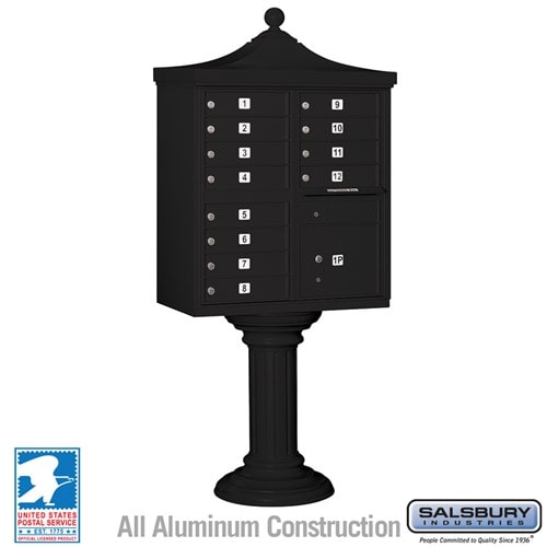 Black Salsbury USPS Decorative Mailbox Cluster Unit with 12 Doors and Parcel Locker Studio Image