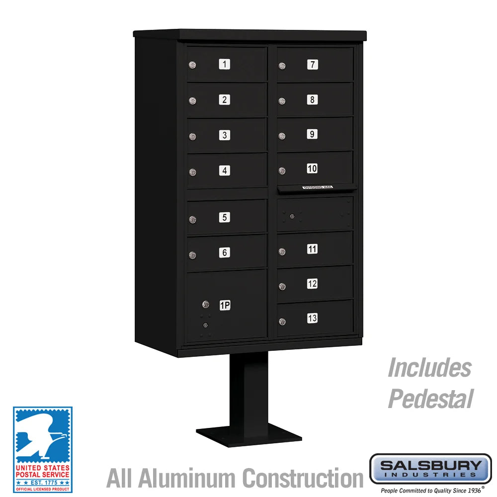 Black Salsbury USPS  Mailbox Cluster Unit with 13 Doors and  Parcel Locker