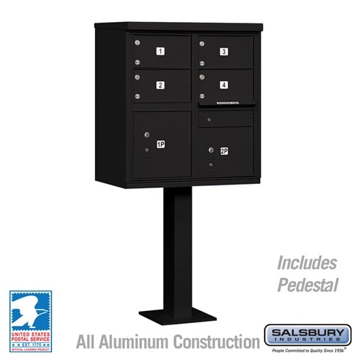 Black Salsbury USPS Mailbox Cluster Unit with 4 Door and 2 Parcel Lockers Studio Image