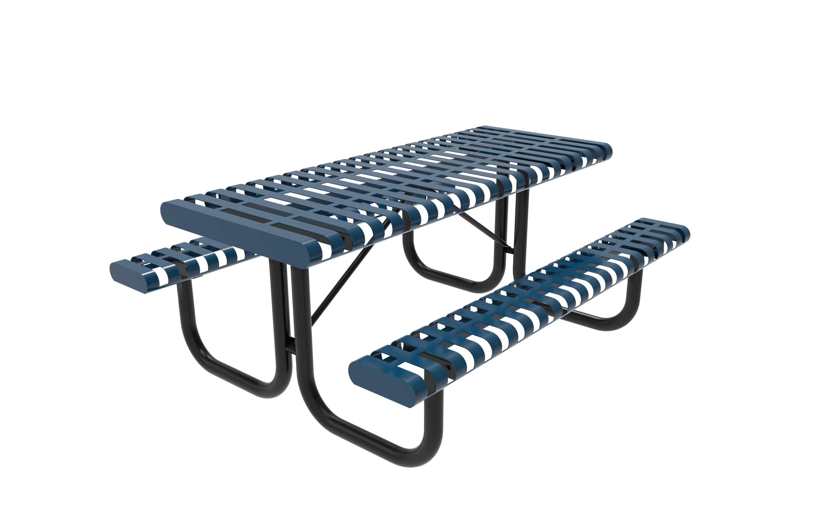 Blue 6 Foot MyTCoat Rolled Rectangular LX Picnic Table Slatted Steel Studio Image