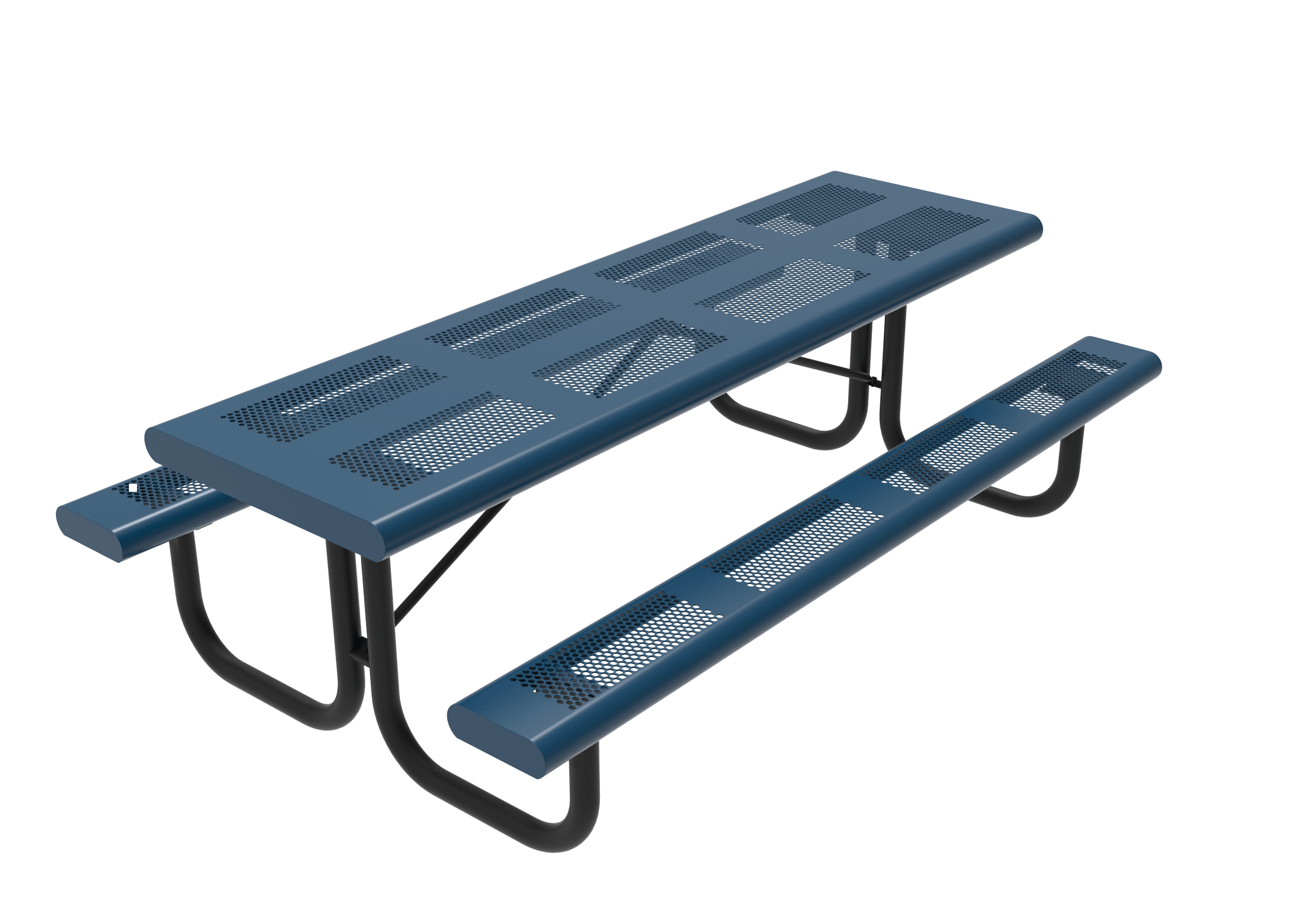 Blue 8 Foot MyTCoat Rolled Rectangular LX Picnic Table Punched Steel Studio Image