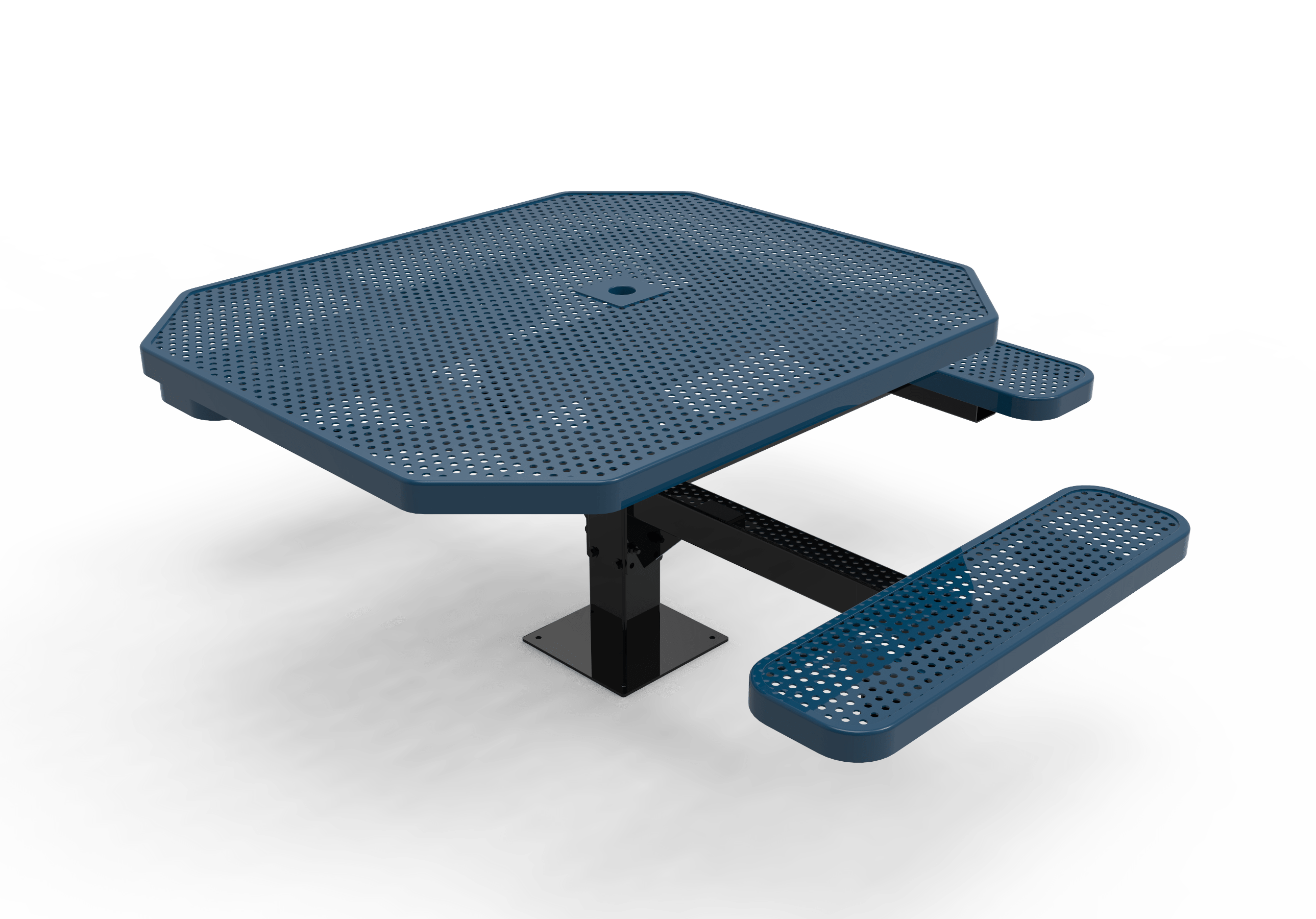 Blue MyTCoat Octagon Pedestal Table 3 Seat Accessible Surface Mount Studio Image