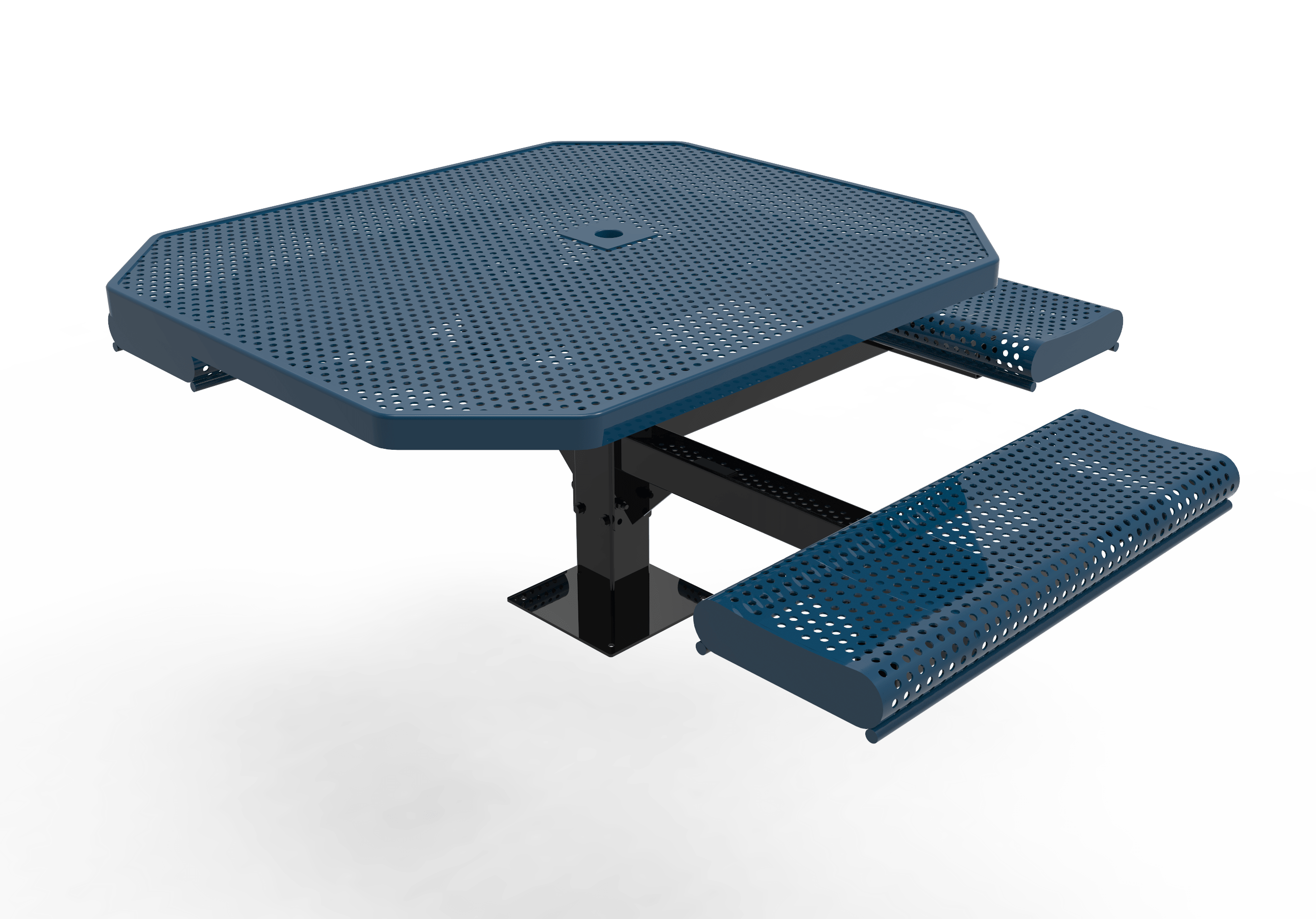 Blue MyTCoat Rolled Octagon Pedestal Picnic Table 3 Seat Accessible Studio Image