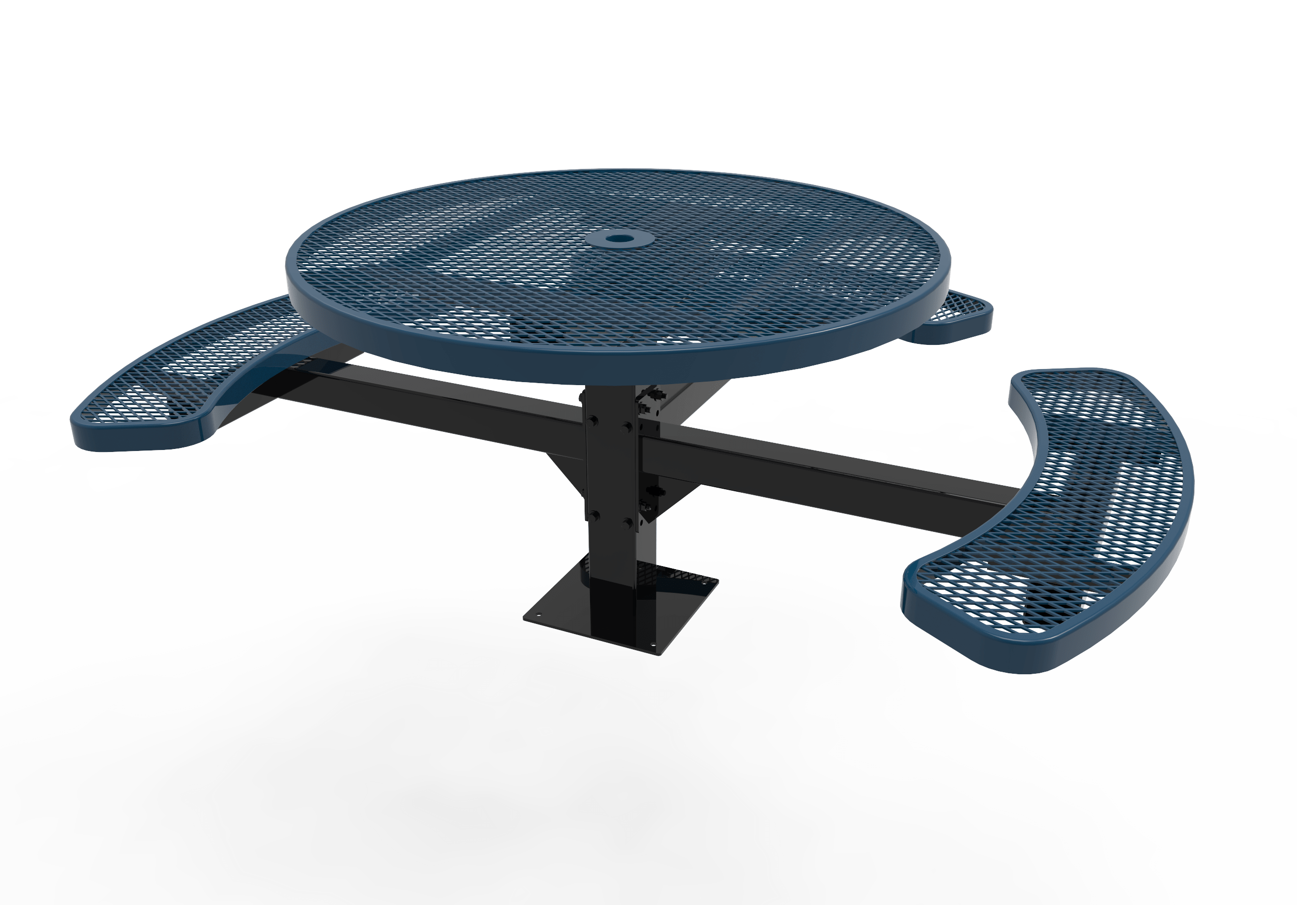 Blue MyTCoat Round Pedestal Picnic Table 3 Seat Accessible Surface Mount Studio Image