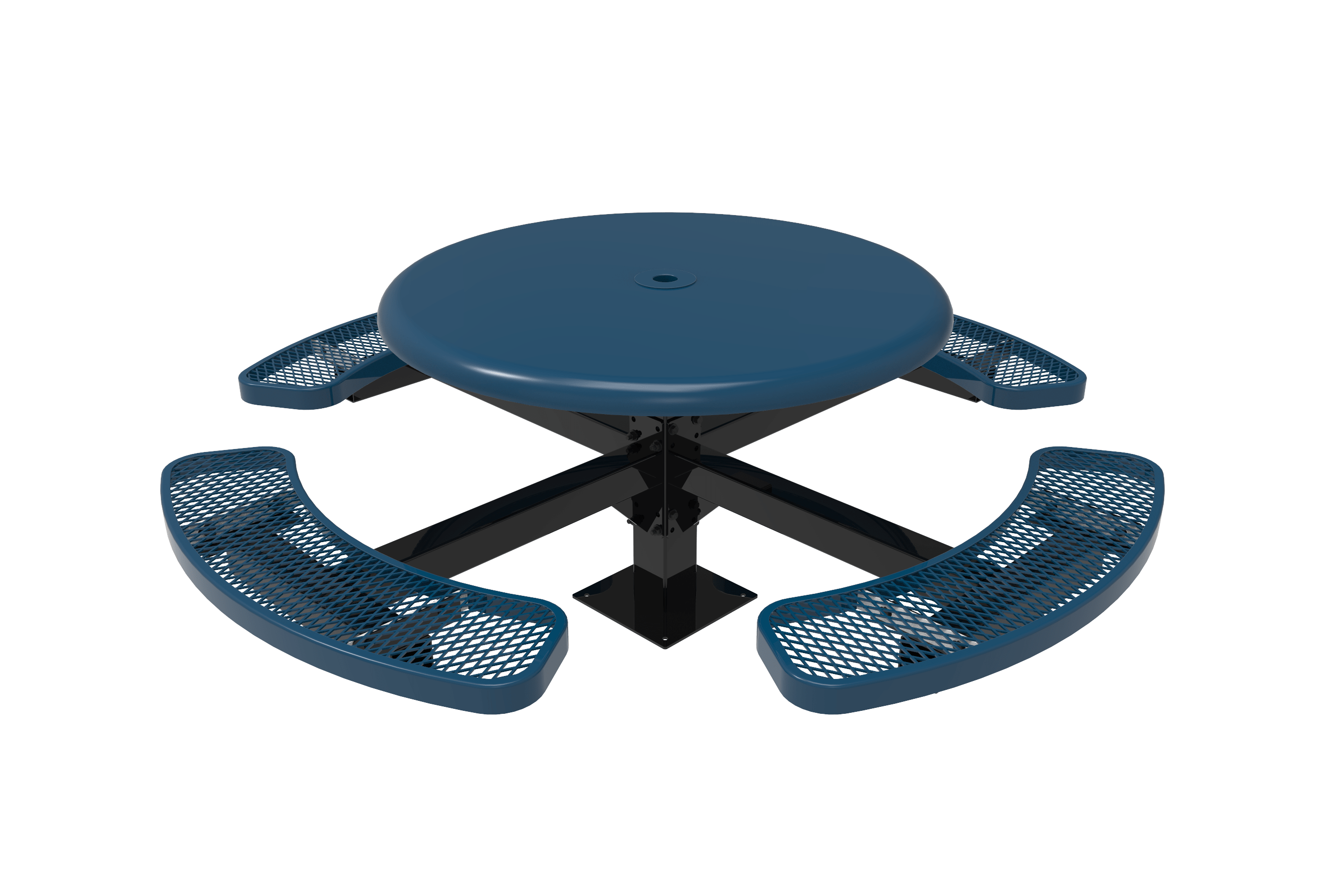 Blue MyTCoat Round Solid Top Pedestal Picnic Table 4 Seat Surface Mount Studio Image