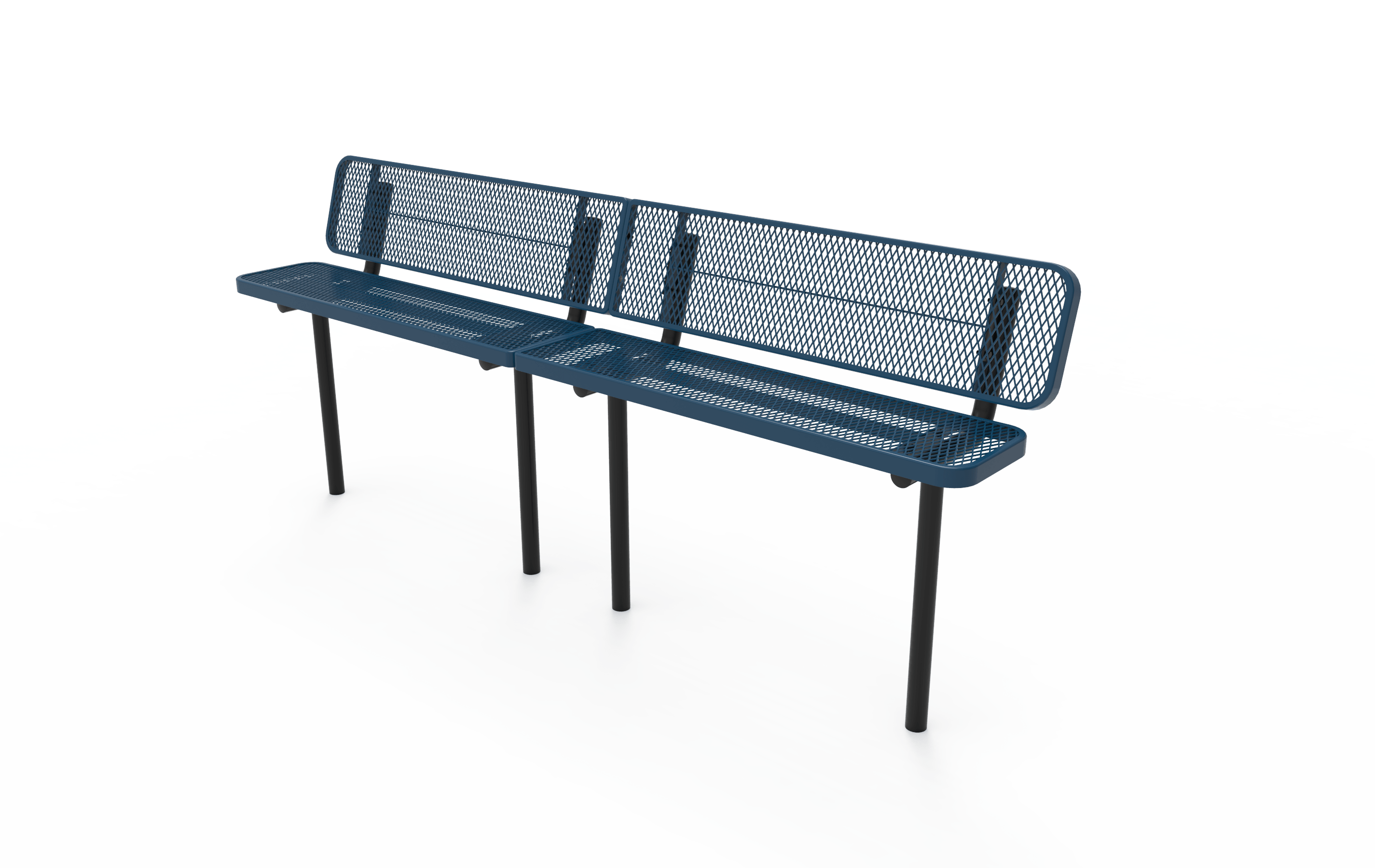 Blue MyTCoat Sports Bench with Backrest Studio Image and inground mount 15' Option