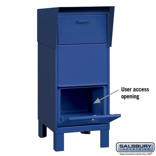 Blue Salsbury Courier And Collection Box With Private Access Features Photo. User Access Opening example Photo.