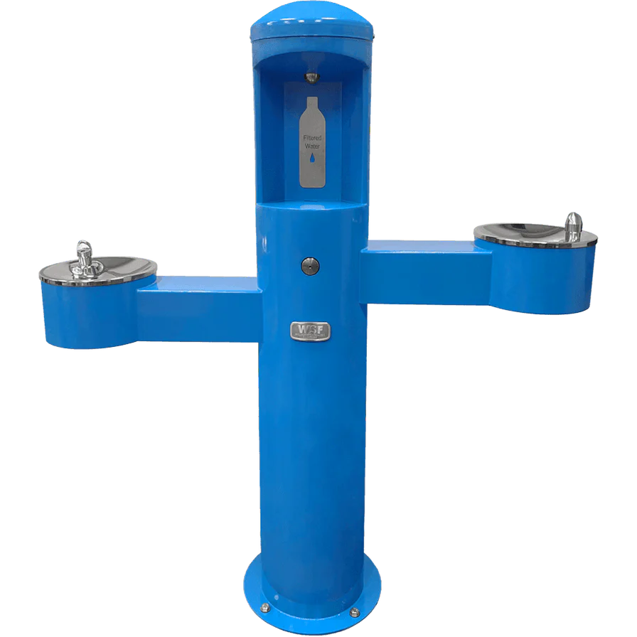 Blue Willoughby Tri-level Drinking Fountain with Bottle Filler Side Access Studio Image