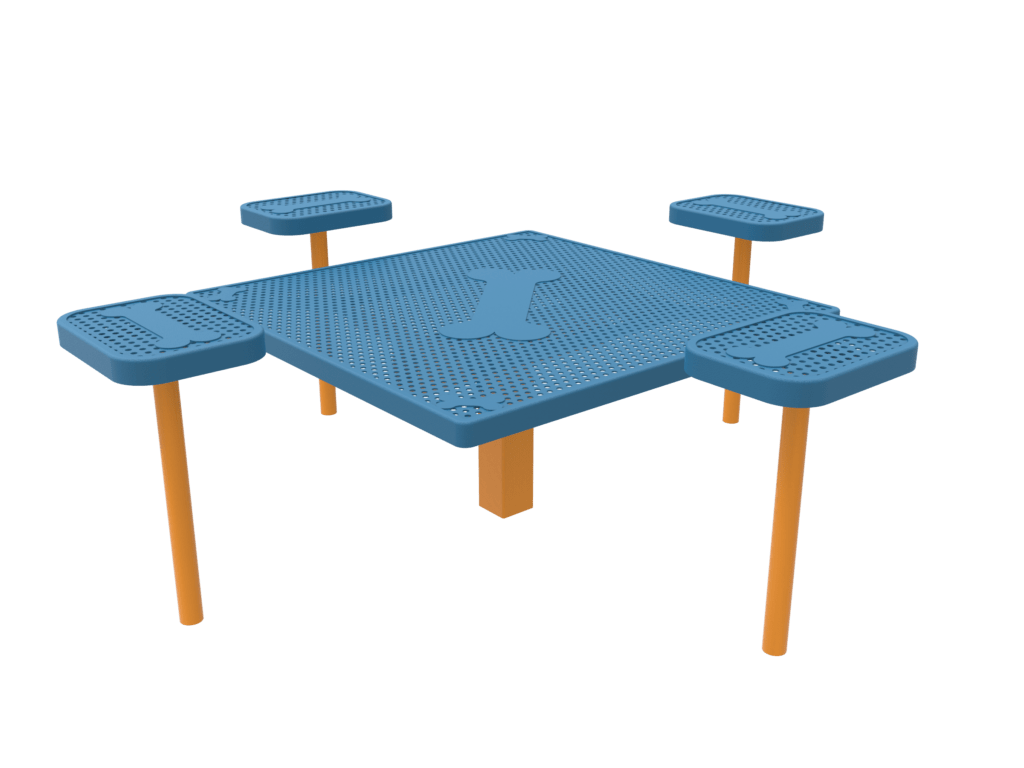Blue and Yellow MyTCoat Dog Park Grooming Table with Accessory Arms Studio Image