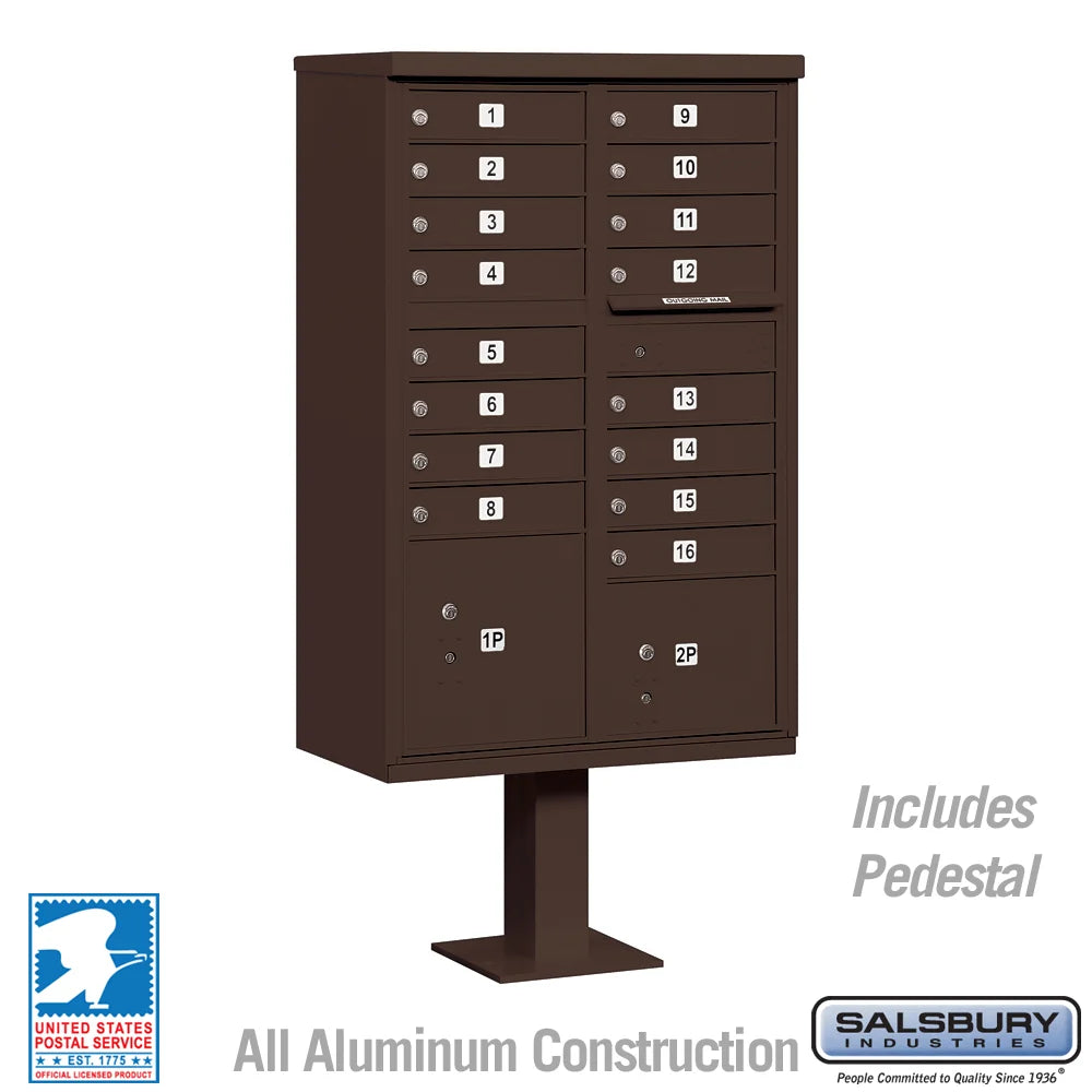 Bronze Salsbury USPS Approved 16 Door Cluster Mailbox Unit with 2 Parcel Lockers