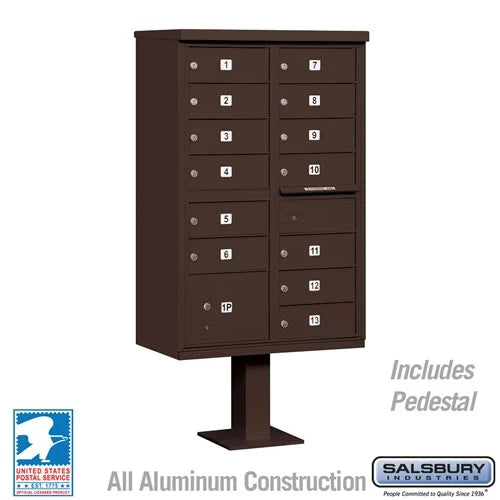 Bronze Salsbury USPS Mailbox Cluster Unit with 13 Doors and  Parcel Locker