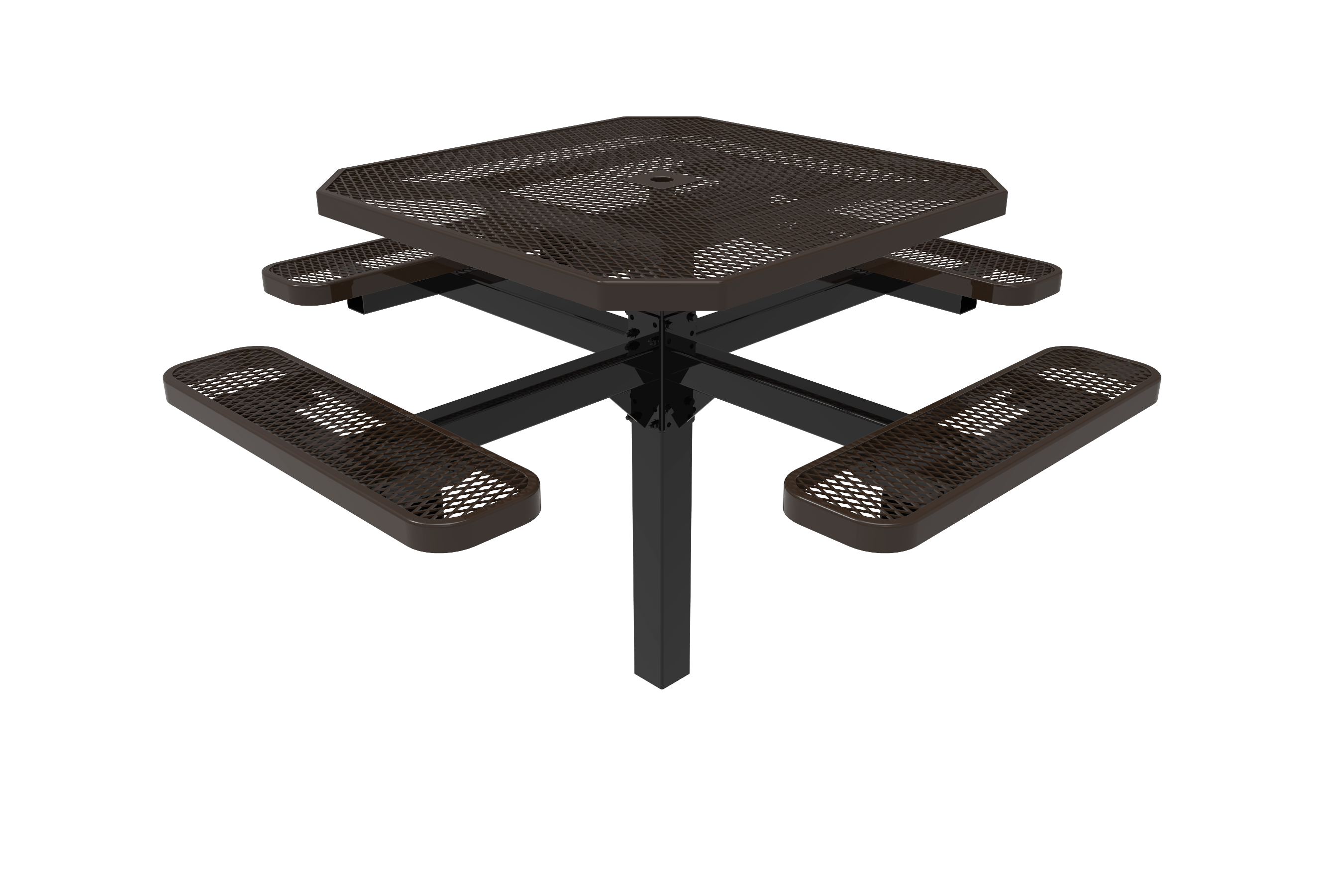 Brown MyTCoat Octagon Pedestal Table 4 Seat Inground Mount Studio Image