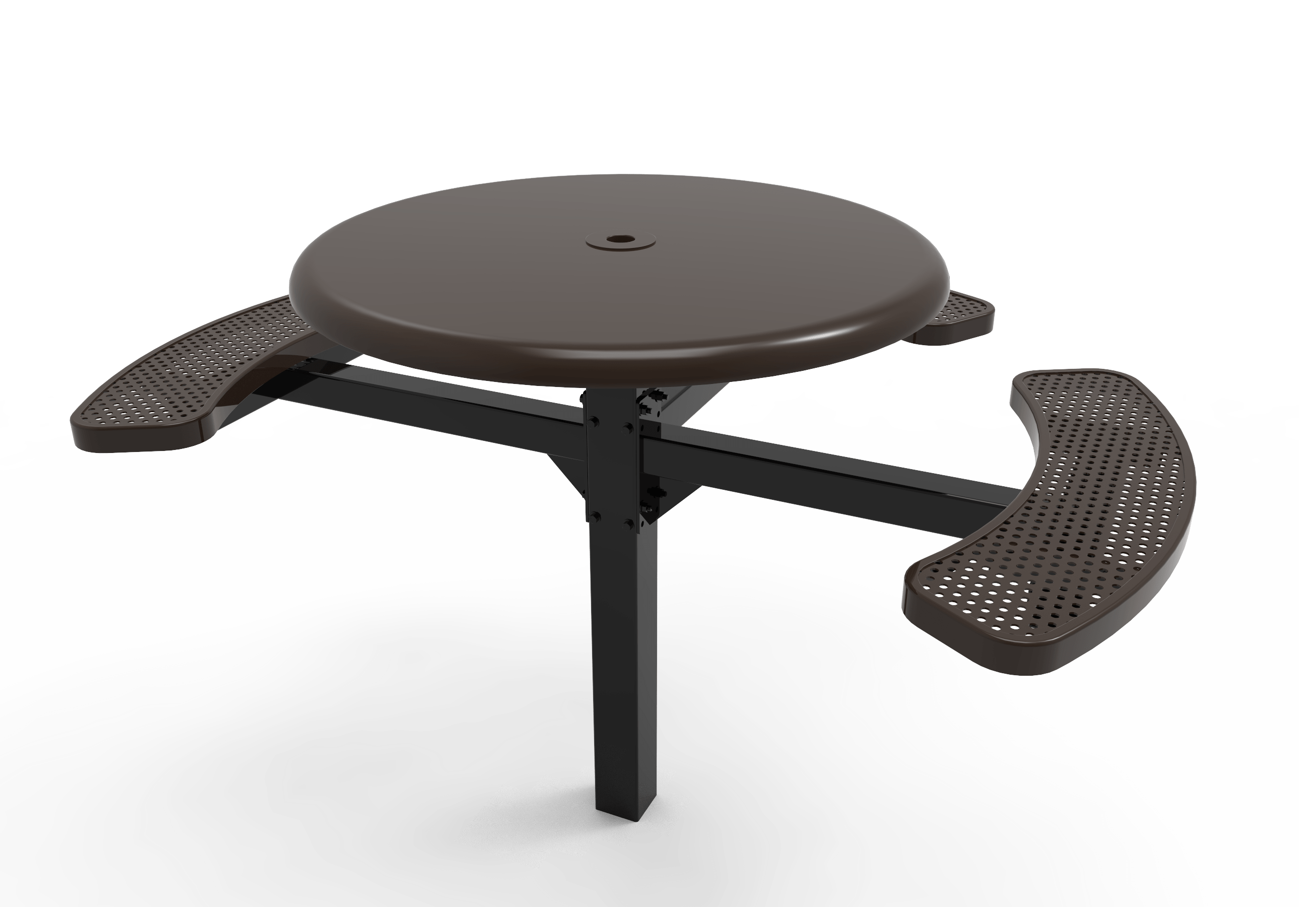 Brown MyTCoat Round Solid Top Pedestal Picnic Table 3 Seat Accessible Inground Mount Studio Image