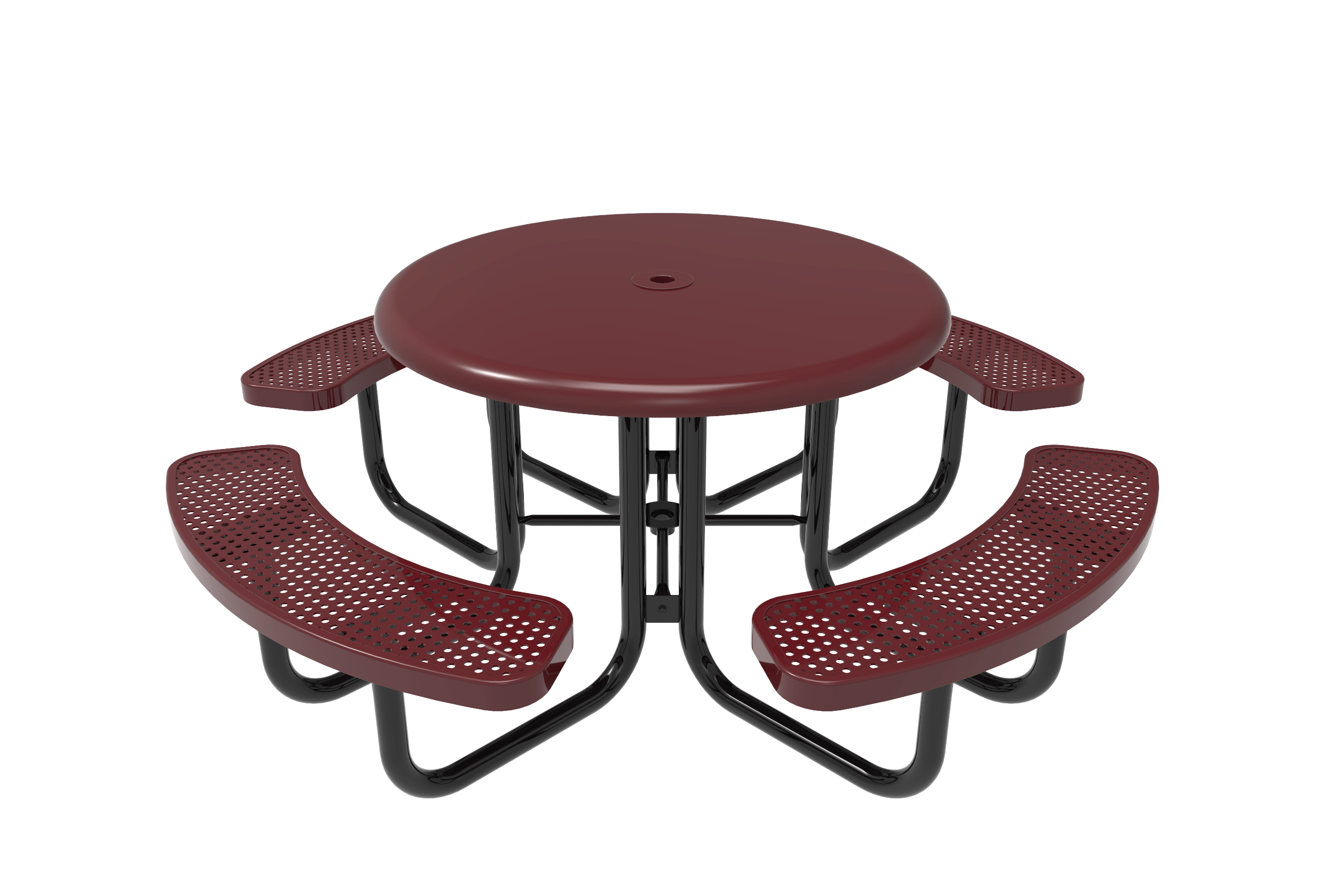 Burgundy MyTCoat 4 Seat Round Solid Top Portable Picnic Table Punched Steel Studio Image