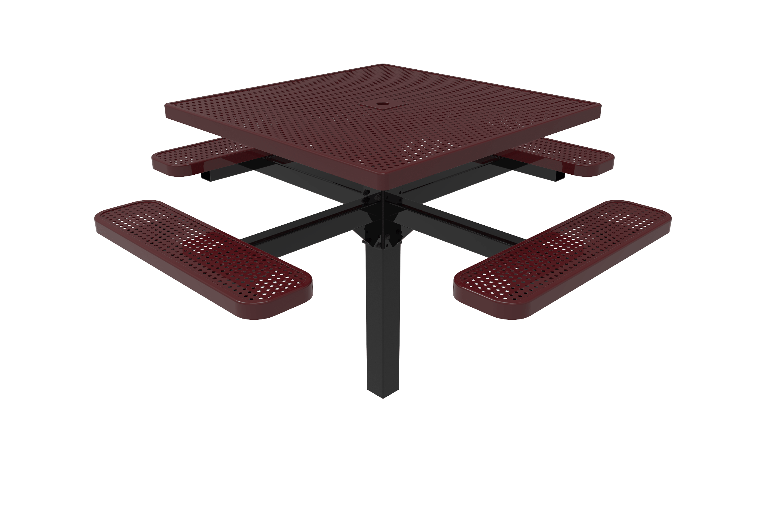 Burgundy MyTCoat 4 Seat Square Pedestal Picnic Table Inground Mount Studio Image