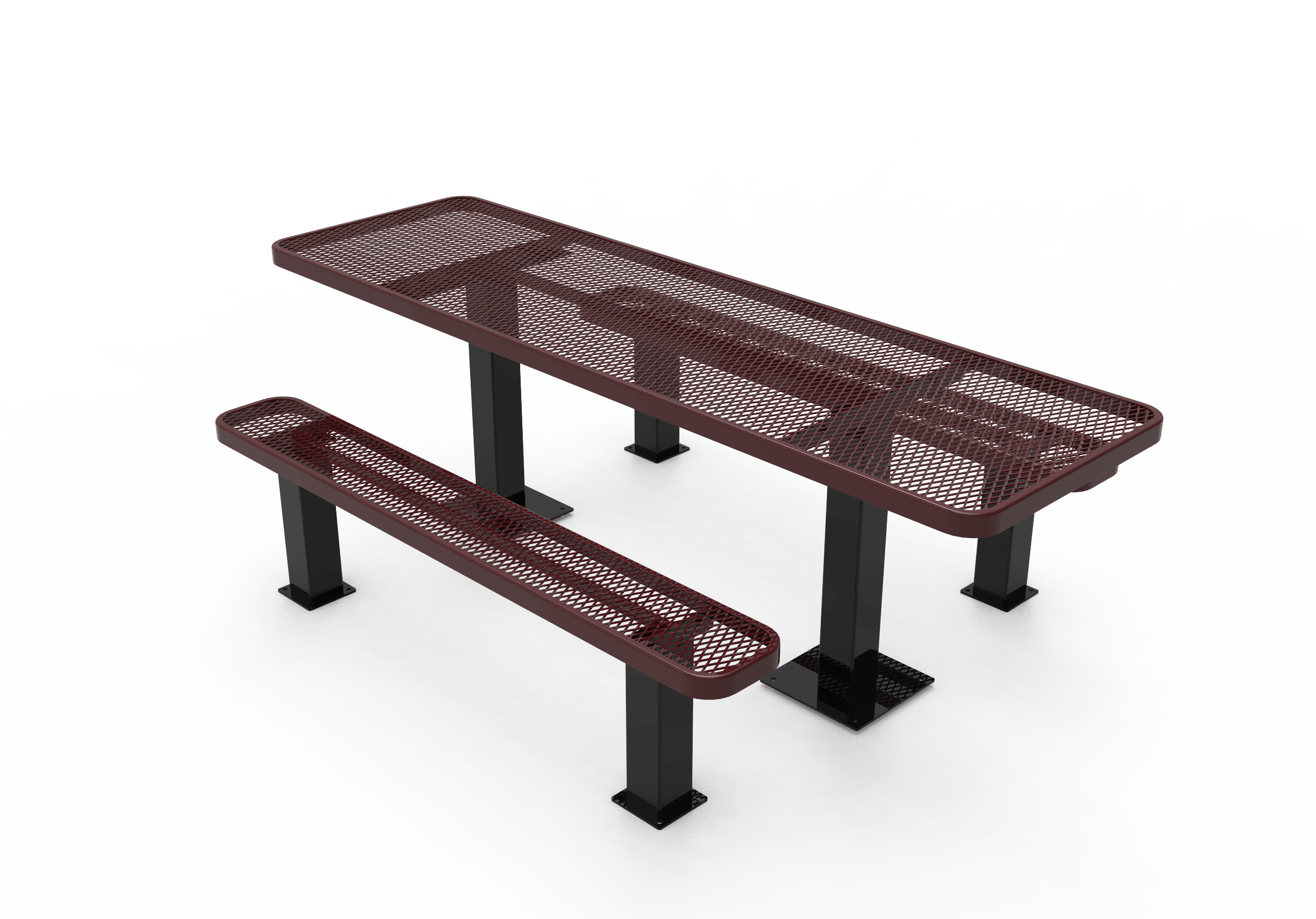 Burgundy MyTCoat 8' Independent Picnic Table Surface Mount Studio Image (Expanded Metal)