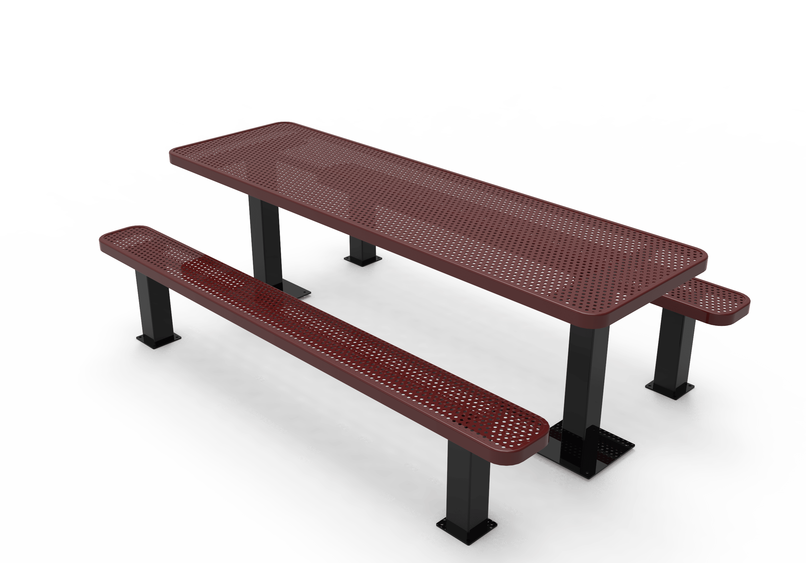 Burgundy MyTCoat 8' Independent Picnic Table Surface Mount Studio Image (Punched Steel)
