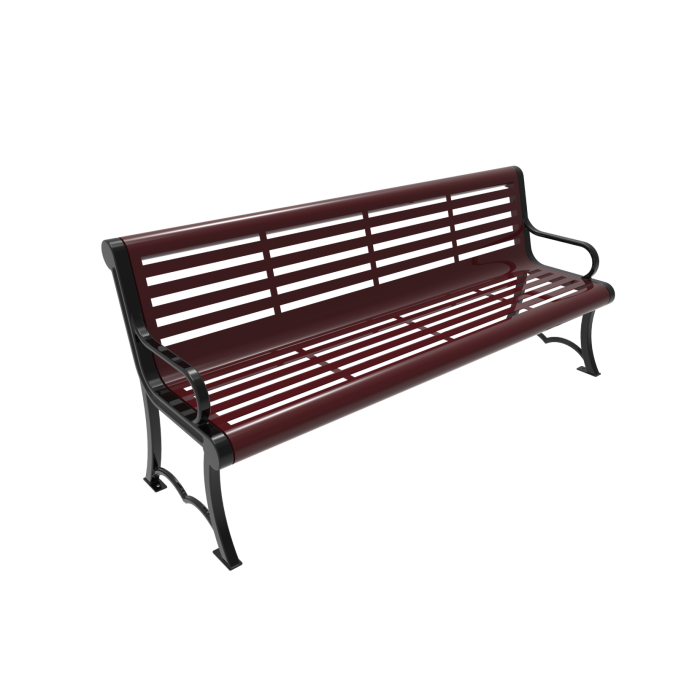Burgundy MyTCoat Austin Bench Horizontal Slatted Steel Studio Image