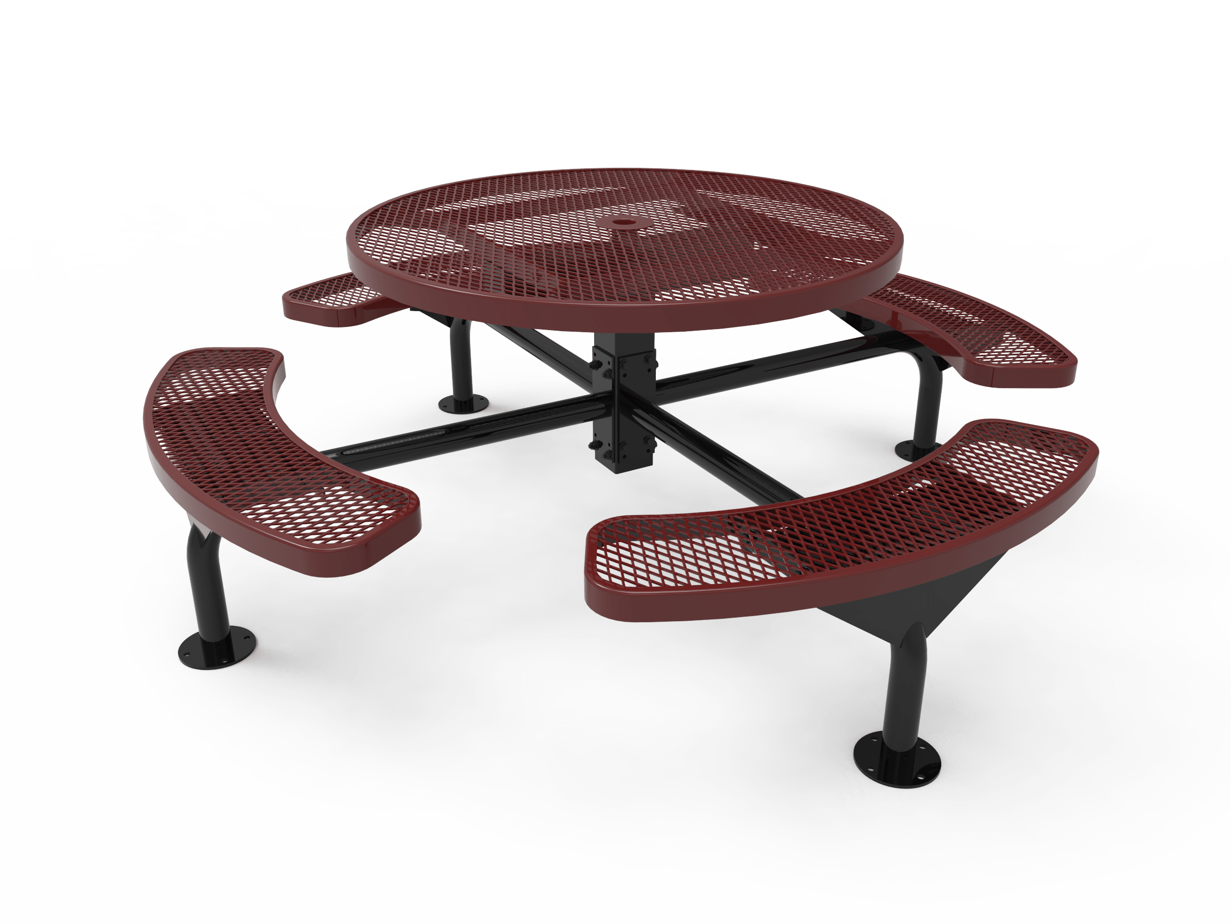 Burgundy MyTCoat Nexus Round Picnic Table 4 Seat Surface Mount Studio Image
