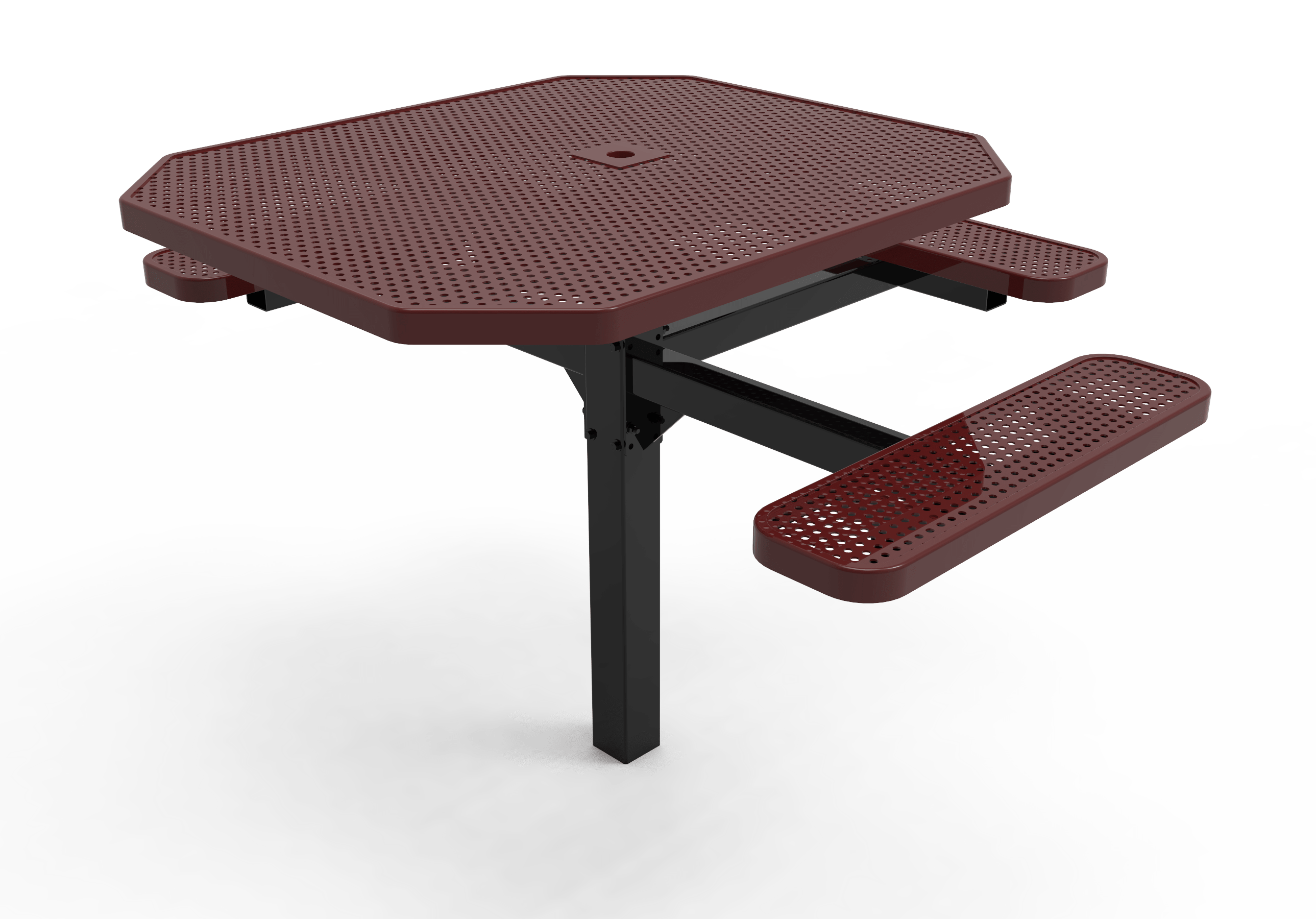 Burgundy MyTCoat Octagon Pedestal Table 3 Seat Accessible Inground Mount Studio Image