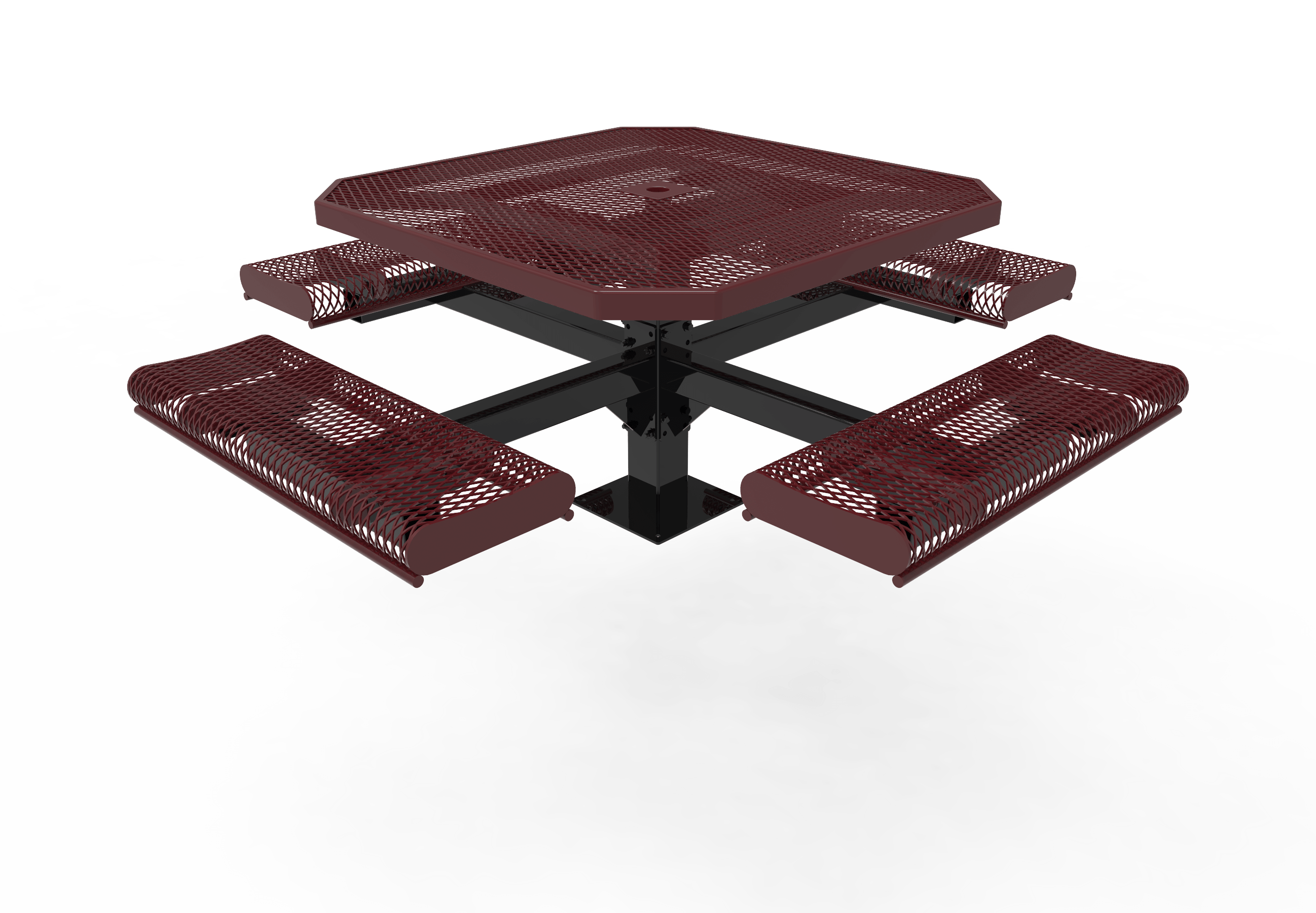 Burgundy MyTCoat Rolled Octagon Pedestal Picnic Table 4 Seat Studio Image
