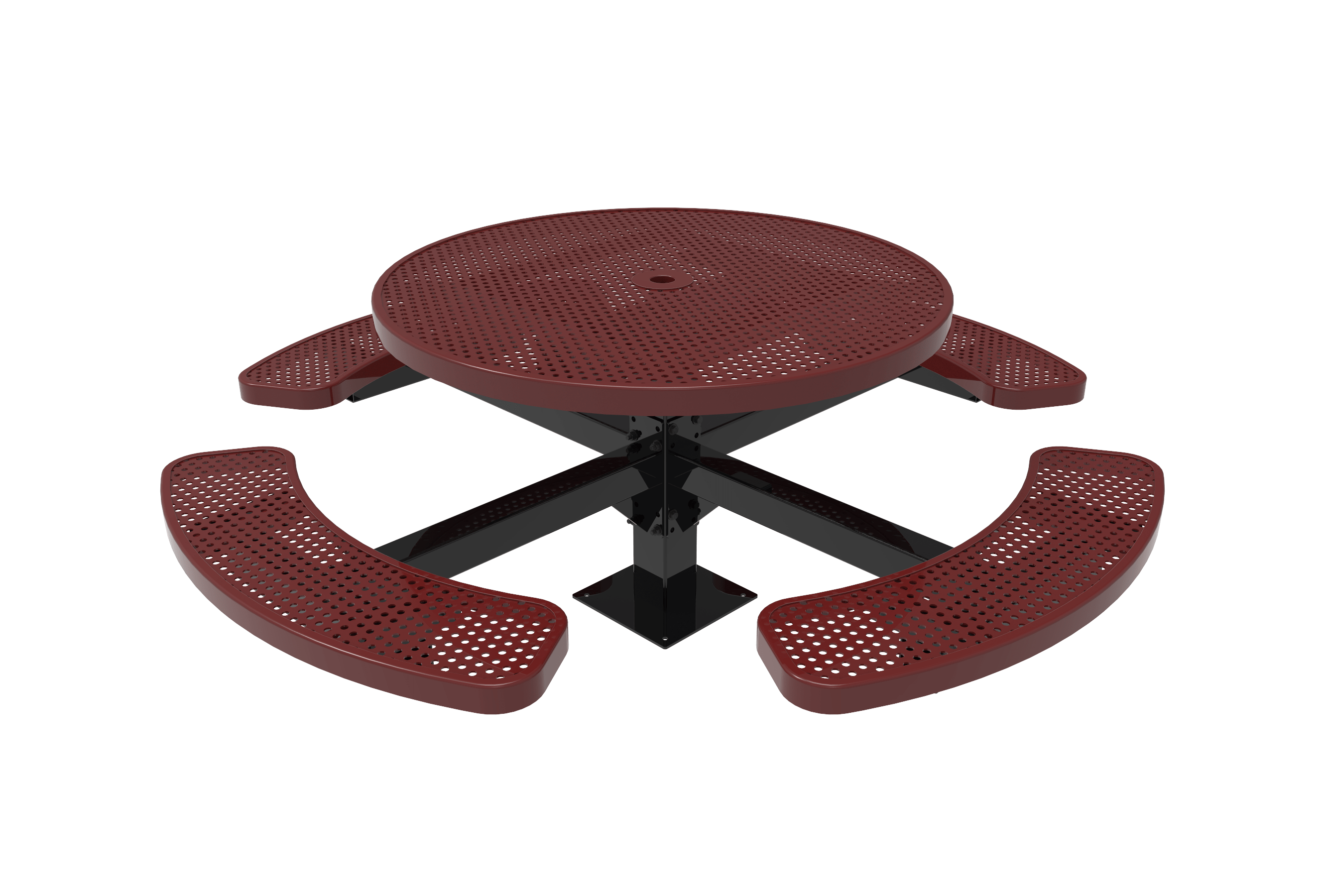 Burgundy MyTCoat Round Pedestal Picnic Table 4 Seat Surface Mount Studio Image