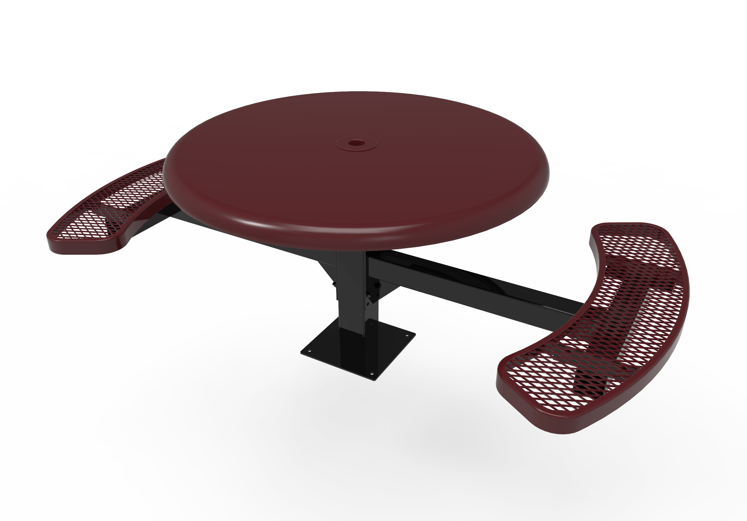 Burgundy MyTCoat Round Solid Top Pedestal Picnic Table 2 Seat Accessible Surface Mount Studio Image