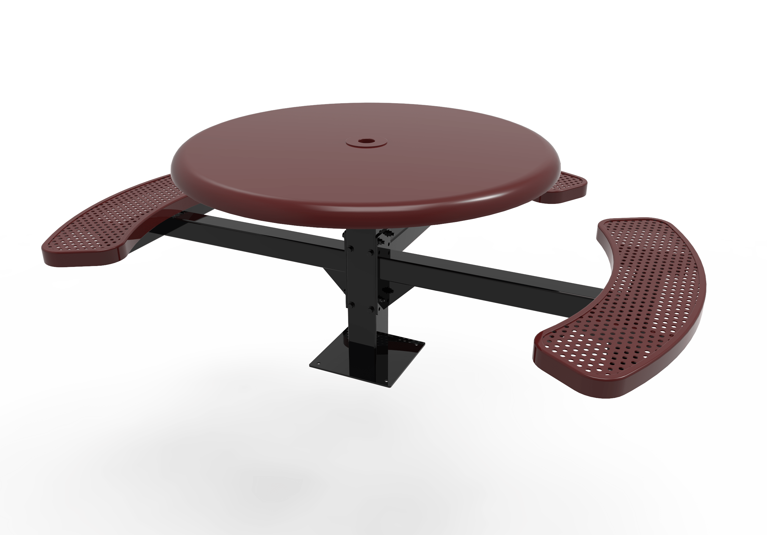 Burgundy MyTCoat Round Solid Top Pedestal Picnic Table 3 Seat Accessible Surface Mount Studio Image