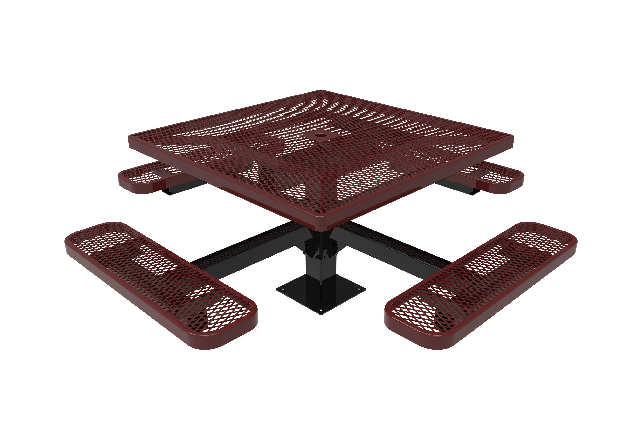Burgundy MyTCoat 4 Seat Square Pedestal Picnic Table Surface Mount Studio Image