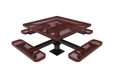 Burgundy MyTCoat 4 Seat Square Pedestal Picnic Table Surface Mount Studio Image