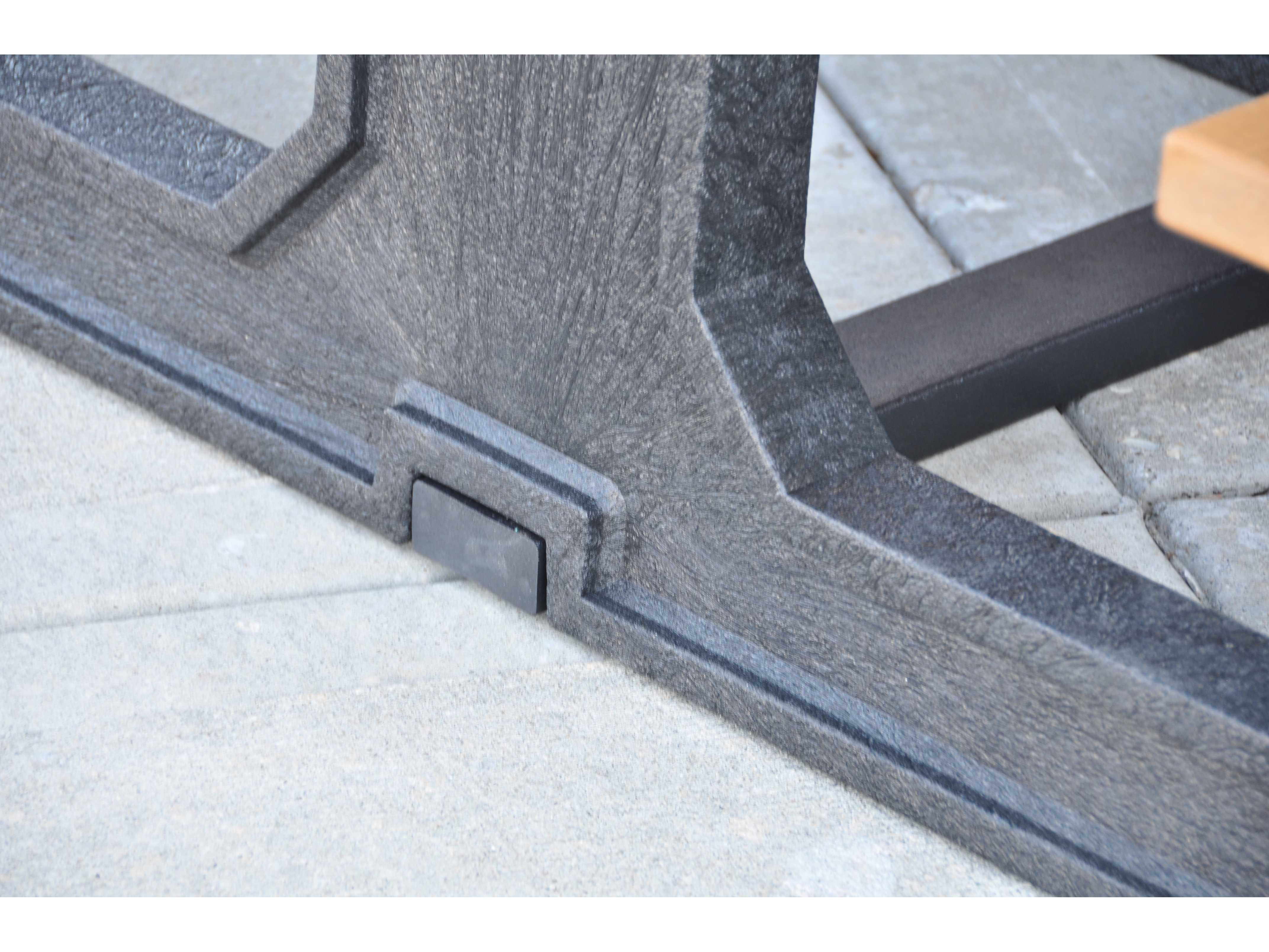 Close-up of Frog Furnishings Cedar Park Place Recycled Plastic Picnic Table Bottom Side Angle