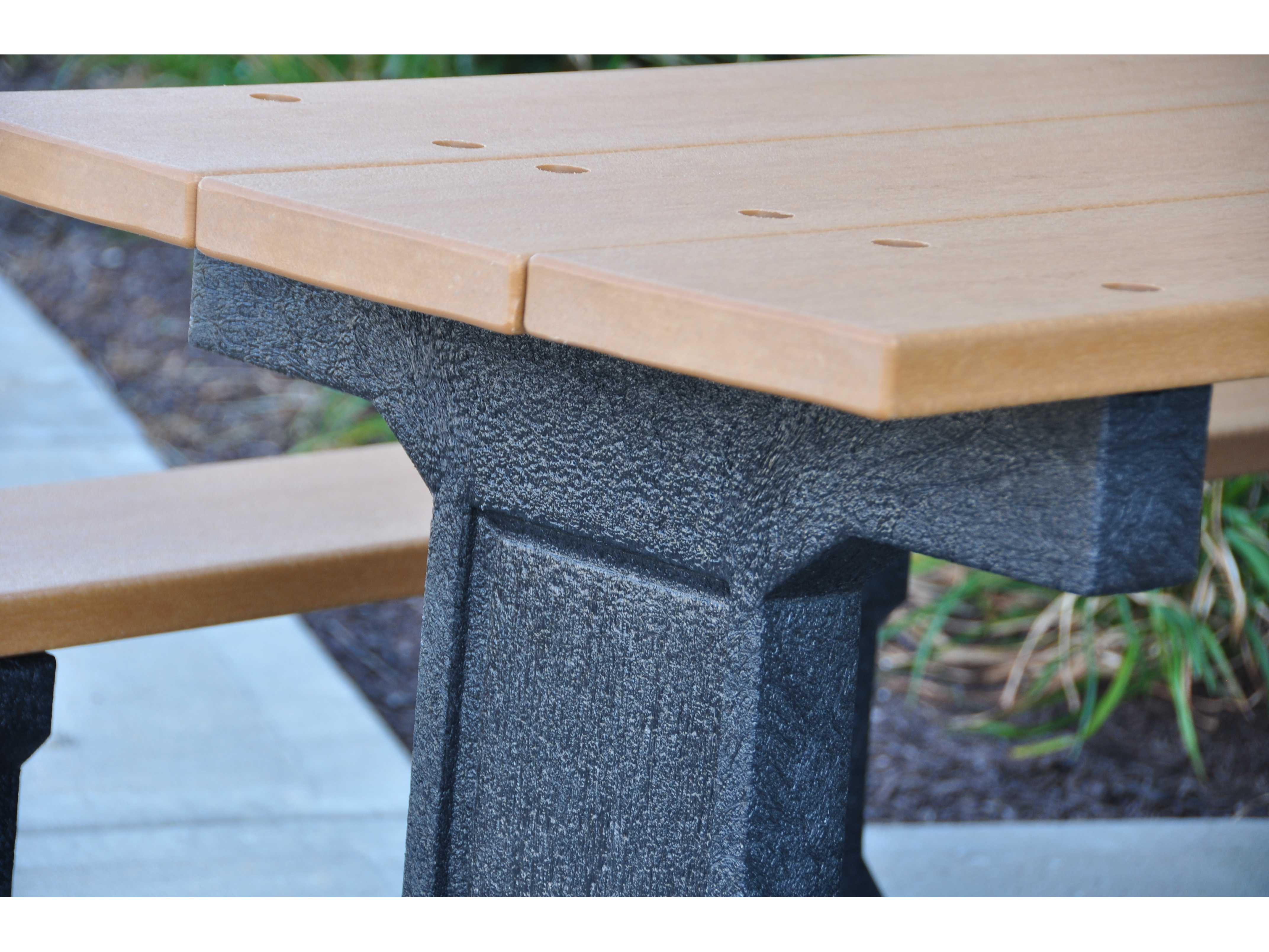 Close-up of Frog Furnishings Cedar Park Place Recycled Plastic Picnic Table Side Angle