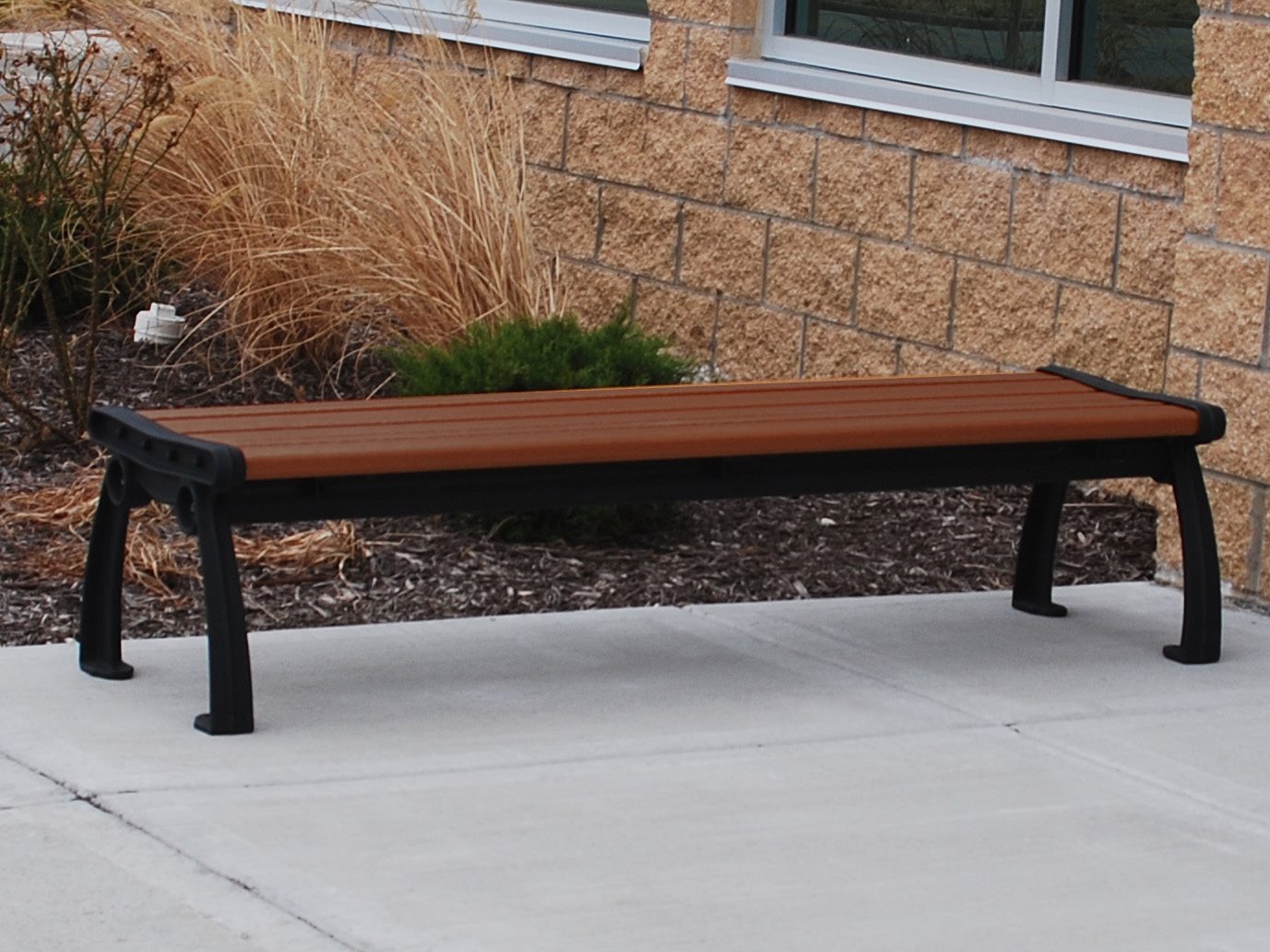 Frog Furnishings Brown Recycled Plastic Heritage Backless Garden Bench 8' Option Environmental Photo