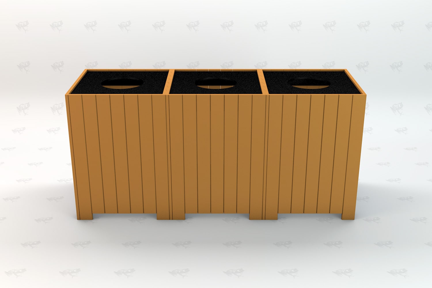 Frog Furnishings Cedar 3 Compartment Trash Bin Studio Image