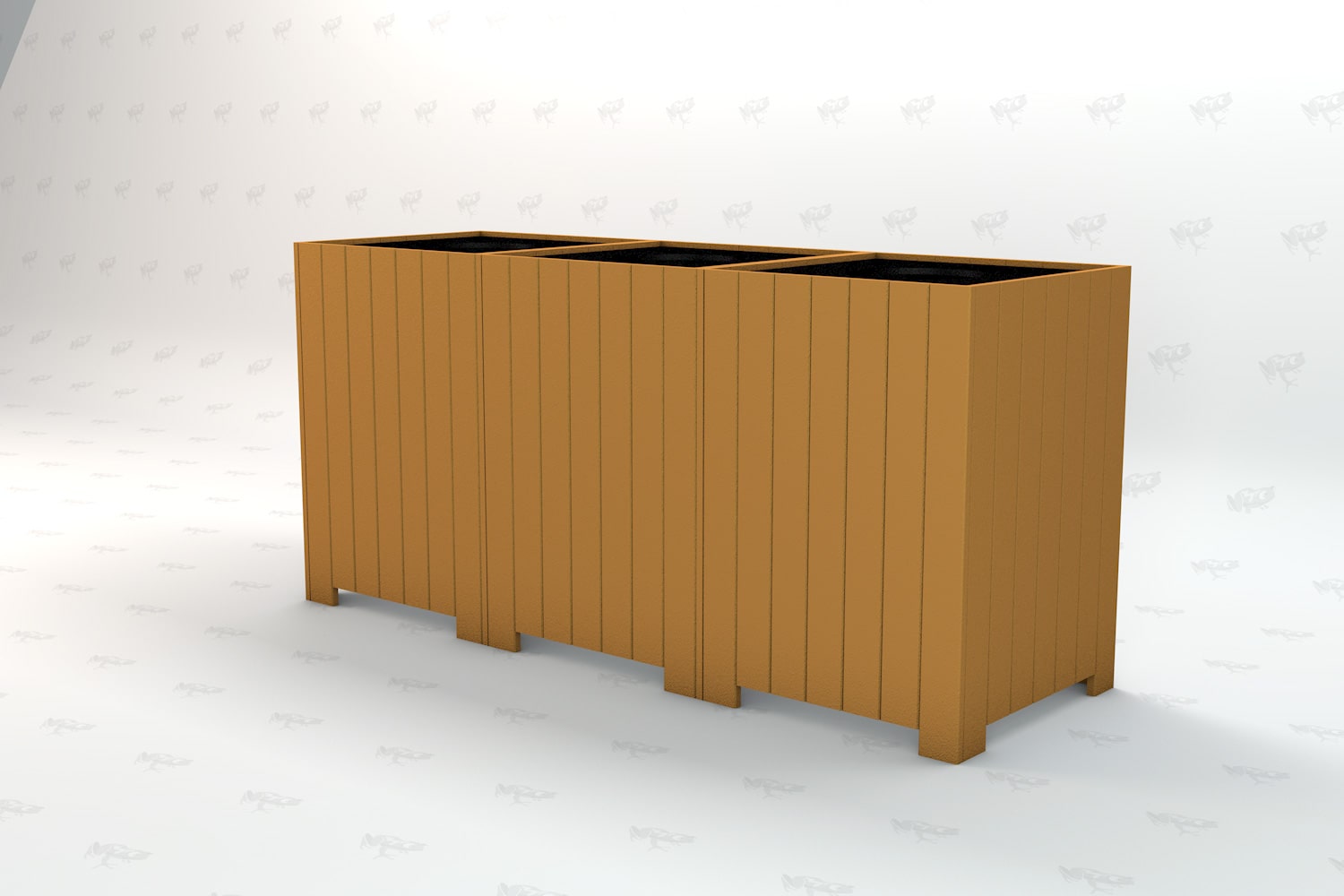 Frog Furnishings Cedar 3 Compartment Trash Bin Studio Image Side View