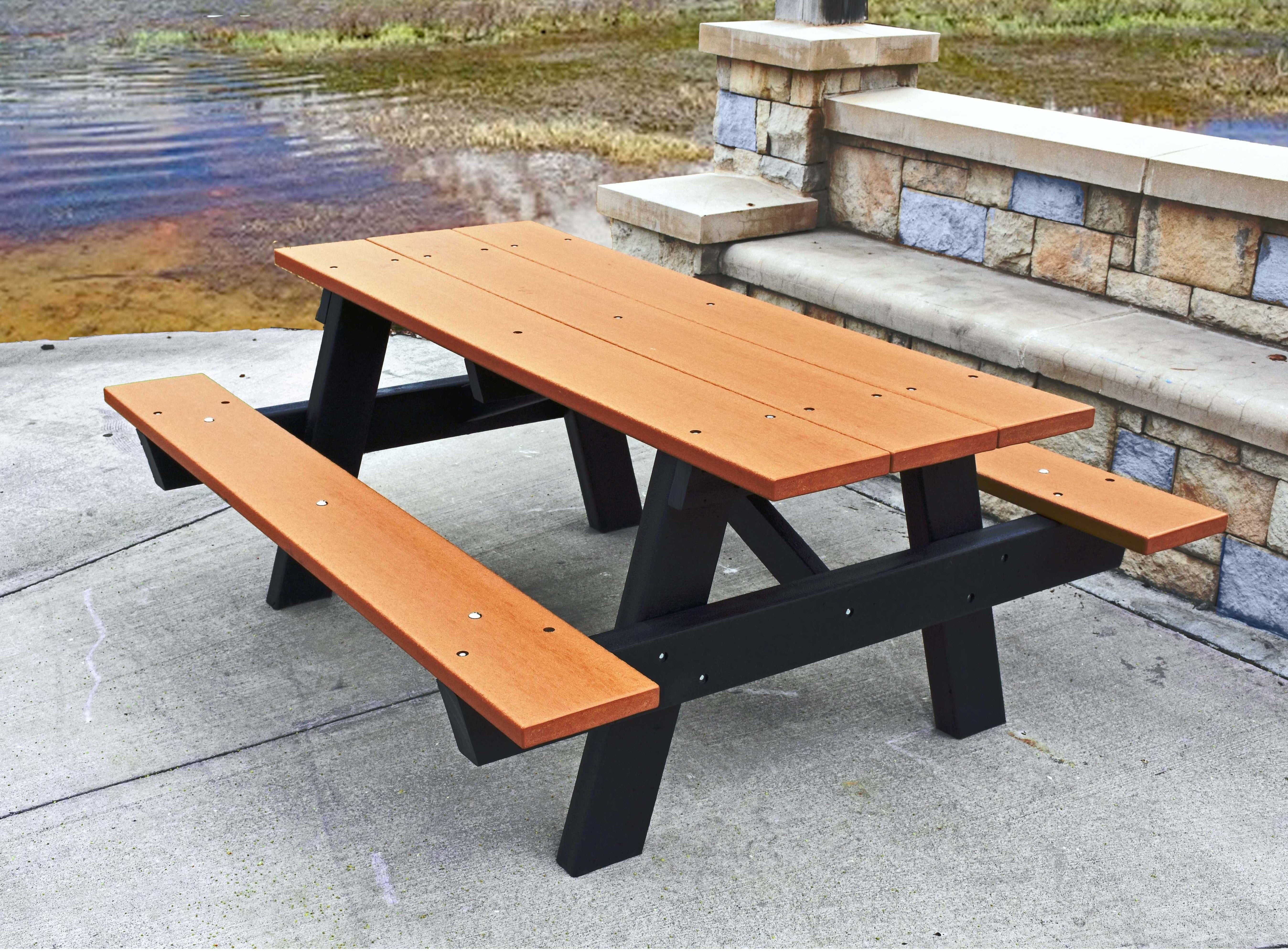 Frog Furnishings Cedar A-Frame Picnic Table By Water in National Park