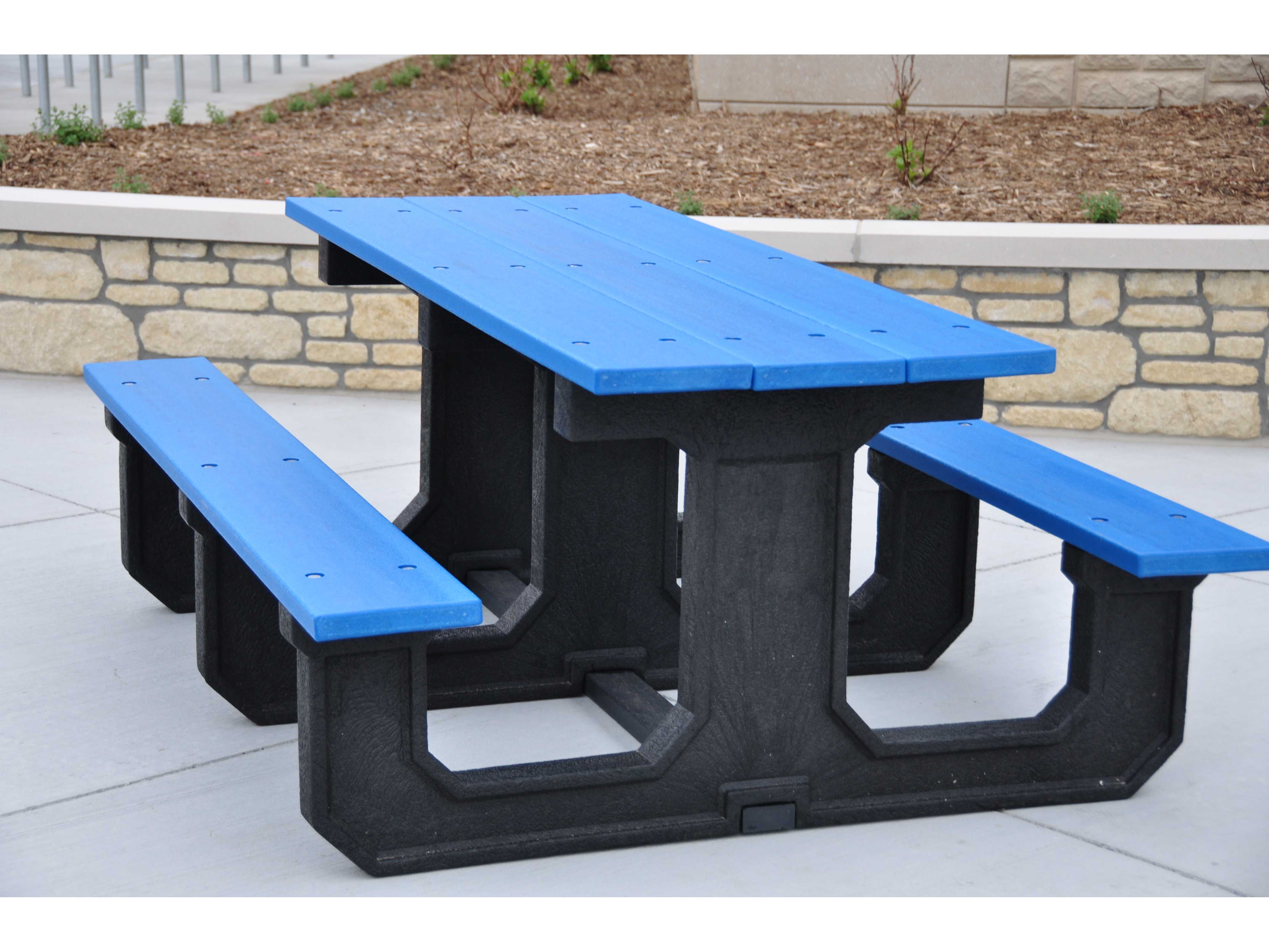 Frog Furnishings Custom Blue Park Place Recycled Plastic Picnic Table Side Angle