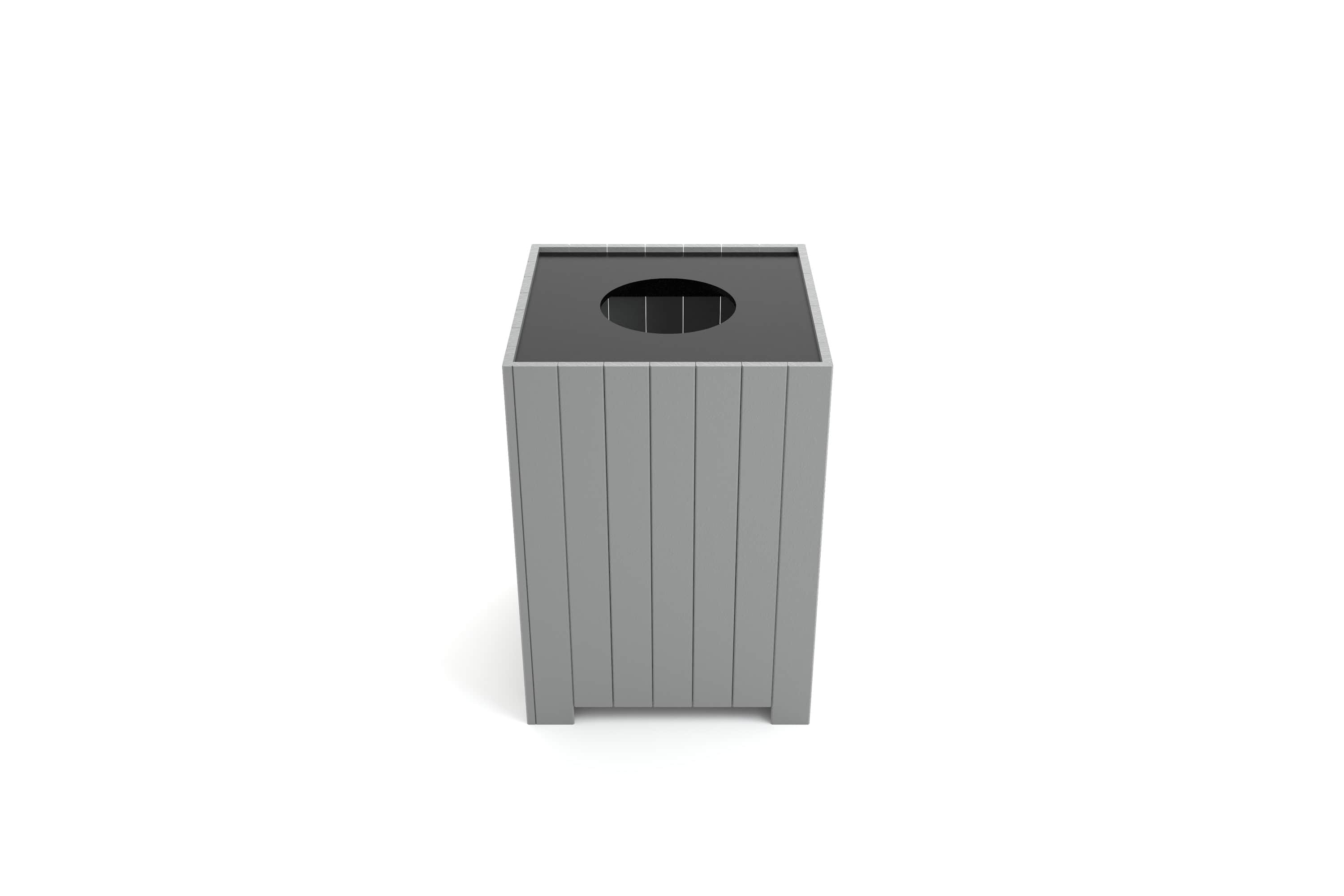 Frog Furnishings Gray 32 Gallon Wood Square Trash Can Studio Image