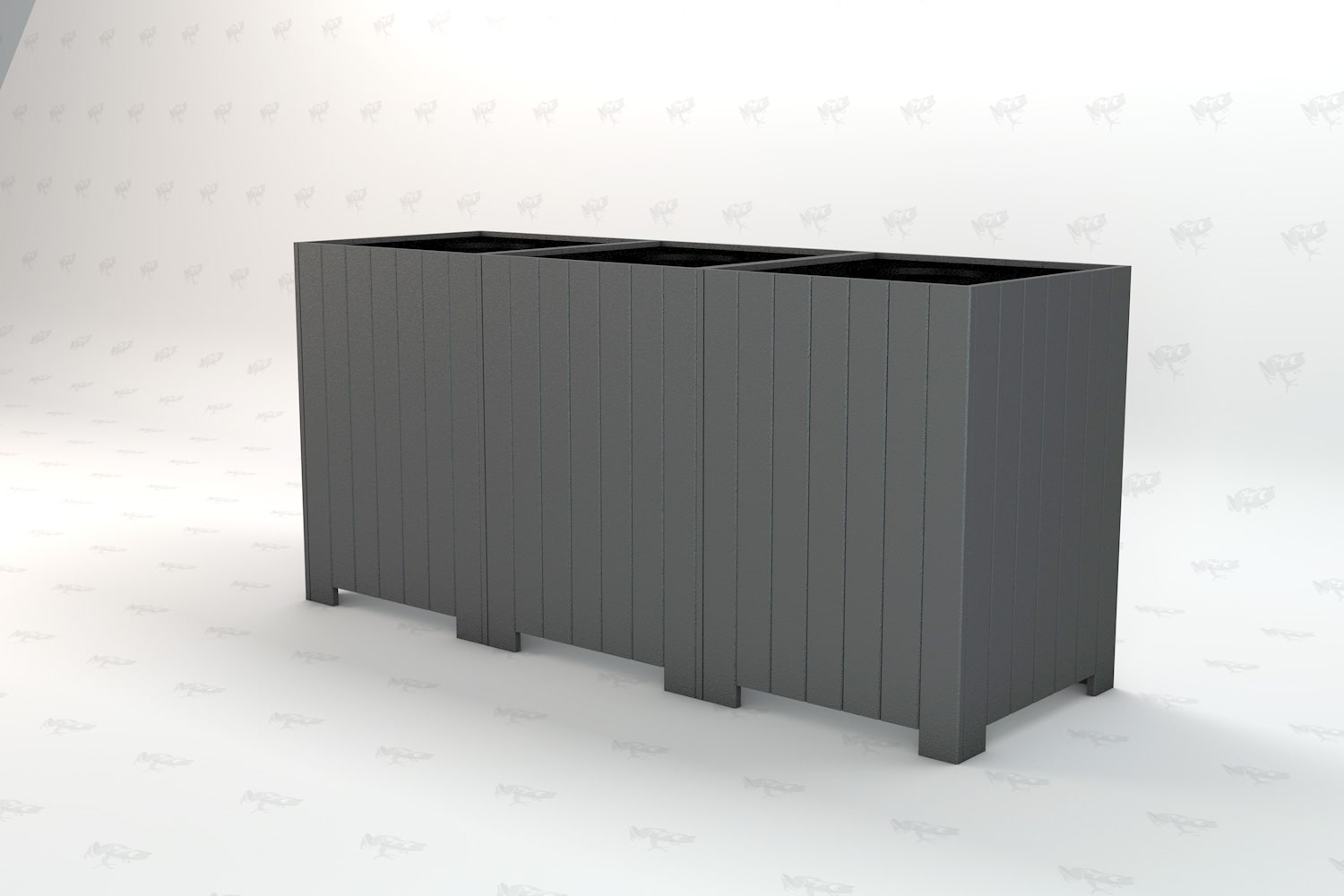 Frog Furnishings Gray 3 Compartment Trash Bin Studio Image Side View