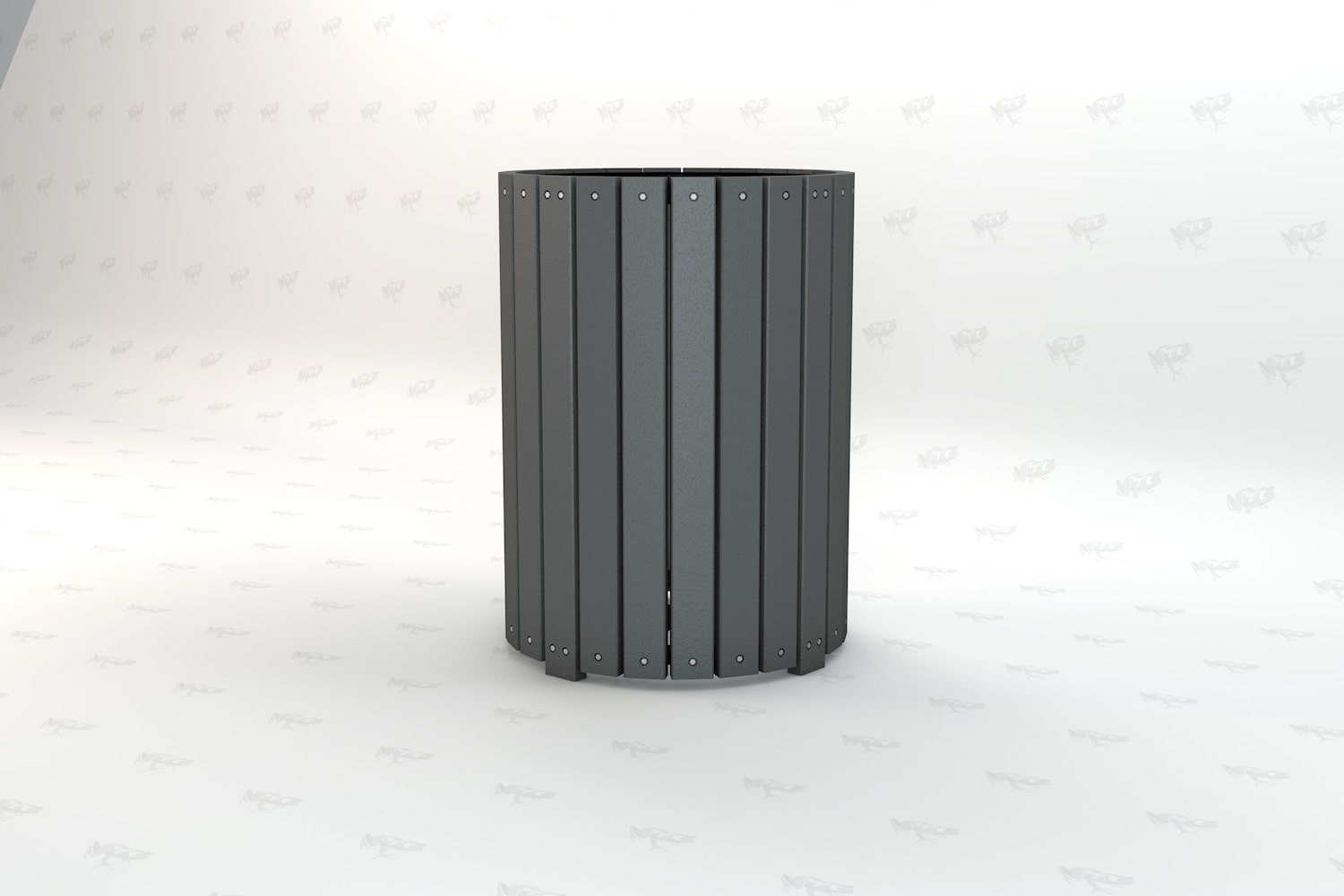 Frog Furnishings Gray Heavy Duty 32 Gallon Round Wood Trash Can Studio Image