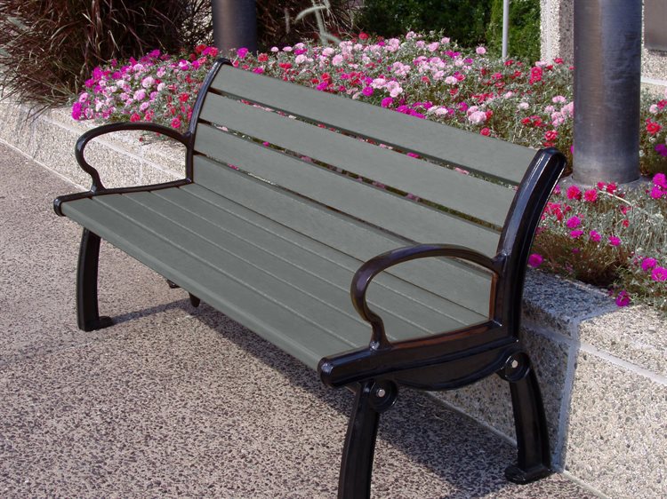 Frog Furnishings Gray 5' Option Recycled Plastic Heritage Garden Bench Environmental Photo with Colorful Garden Background