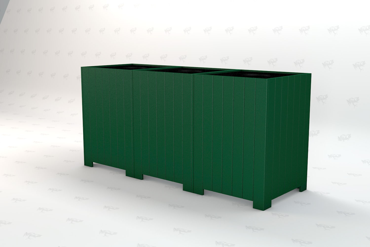 Frog Furnishings Green 3 Compartment Trash Bin Studio Image Side View