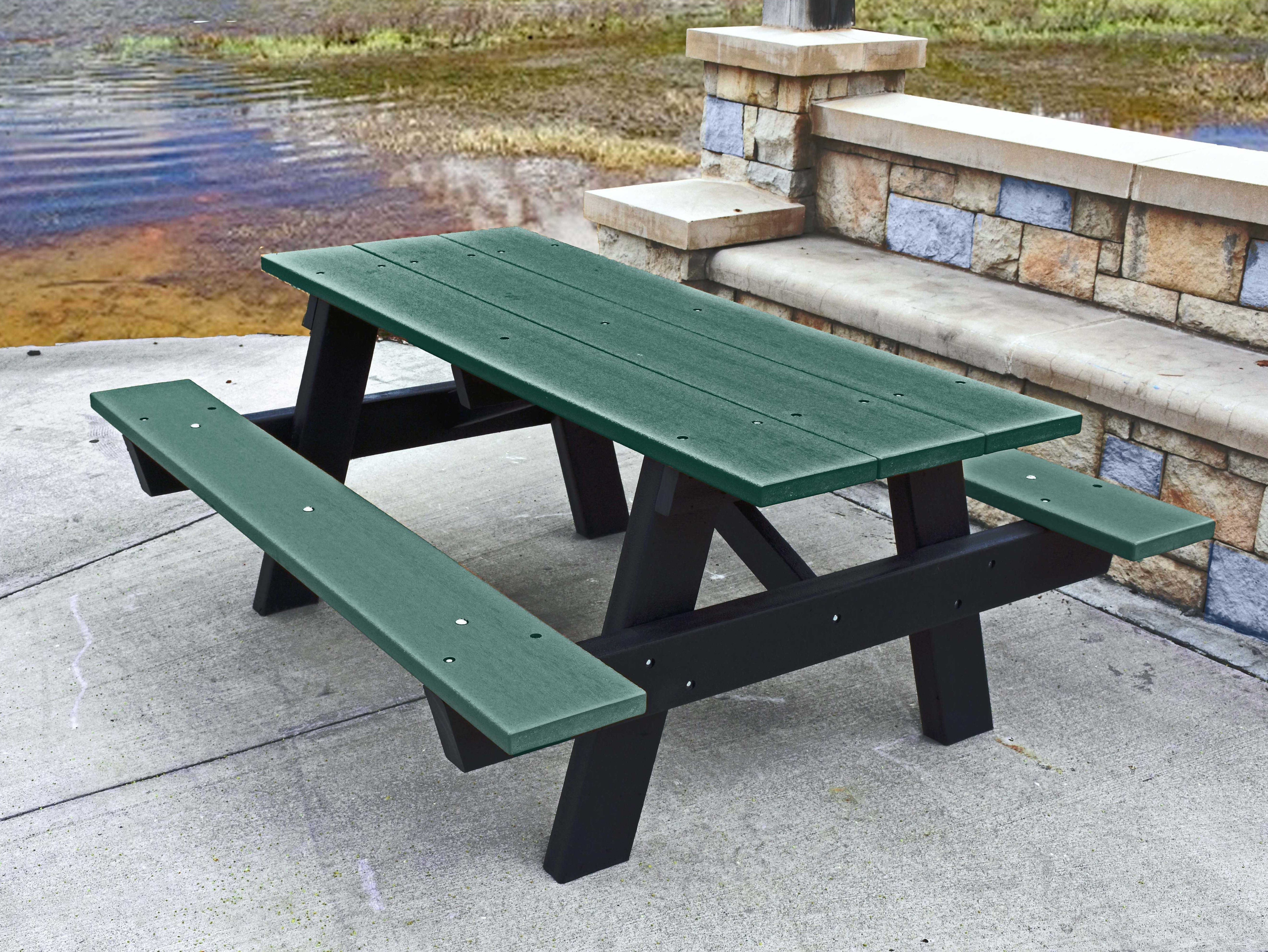 Frog Furnishings Green A-Frame Picnic Table By Water in National Park